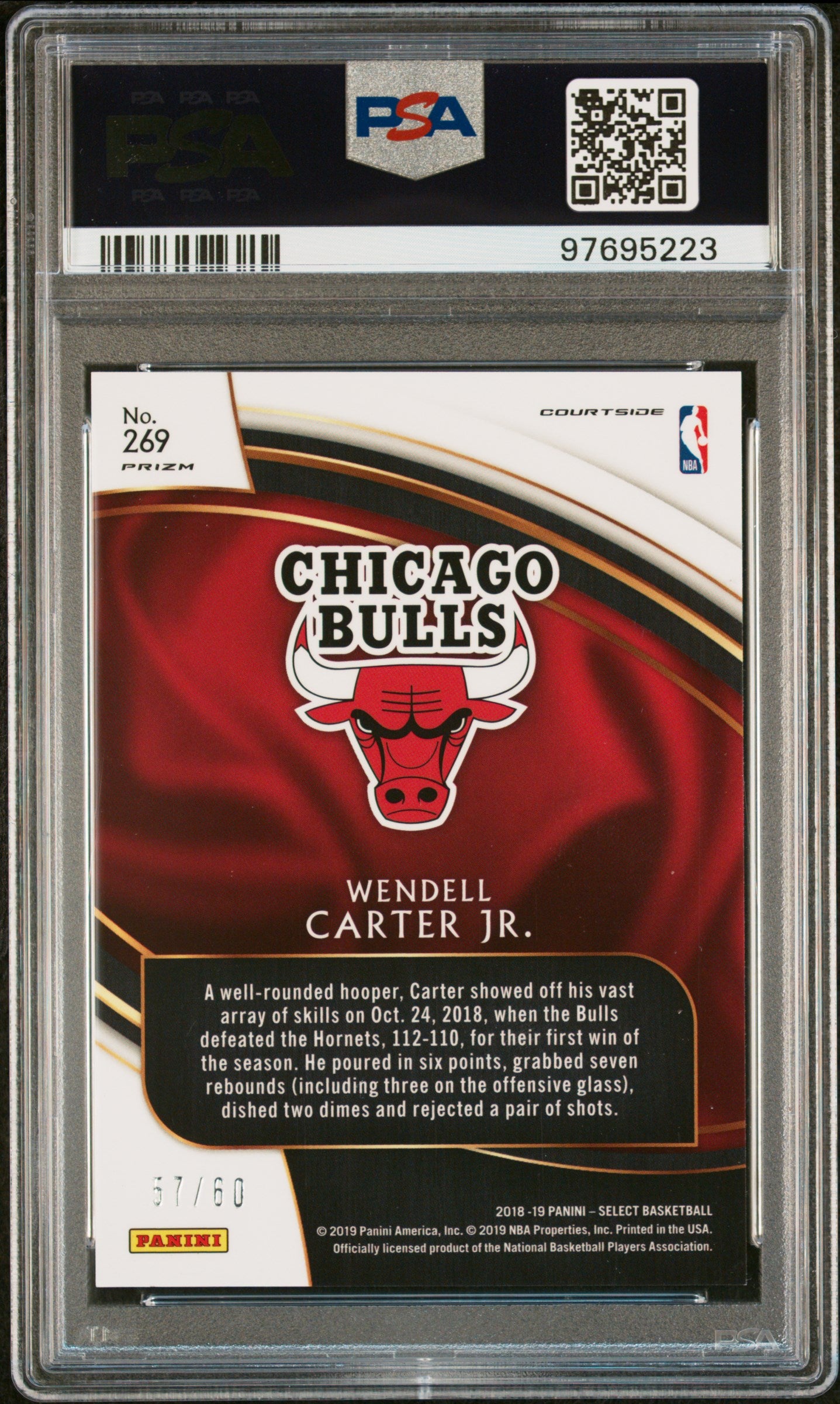 2018 Panini Select Wendell Carter JR. Copper Prizm Rookie 57/60 #269 PSA 10