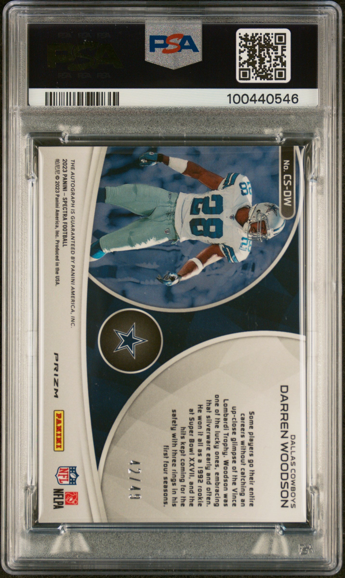 2023 Spectra Champion Signatures Darren Woodson On Card Auto PSA Authentic
