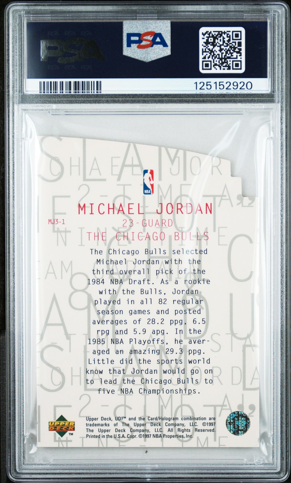1997 Ud3 MJ3 Michael Jordan #MJ3-1 PSA 10 GEM MINT Chicago Bulls
