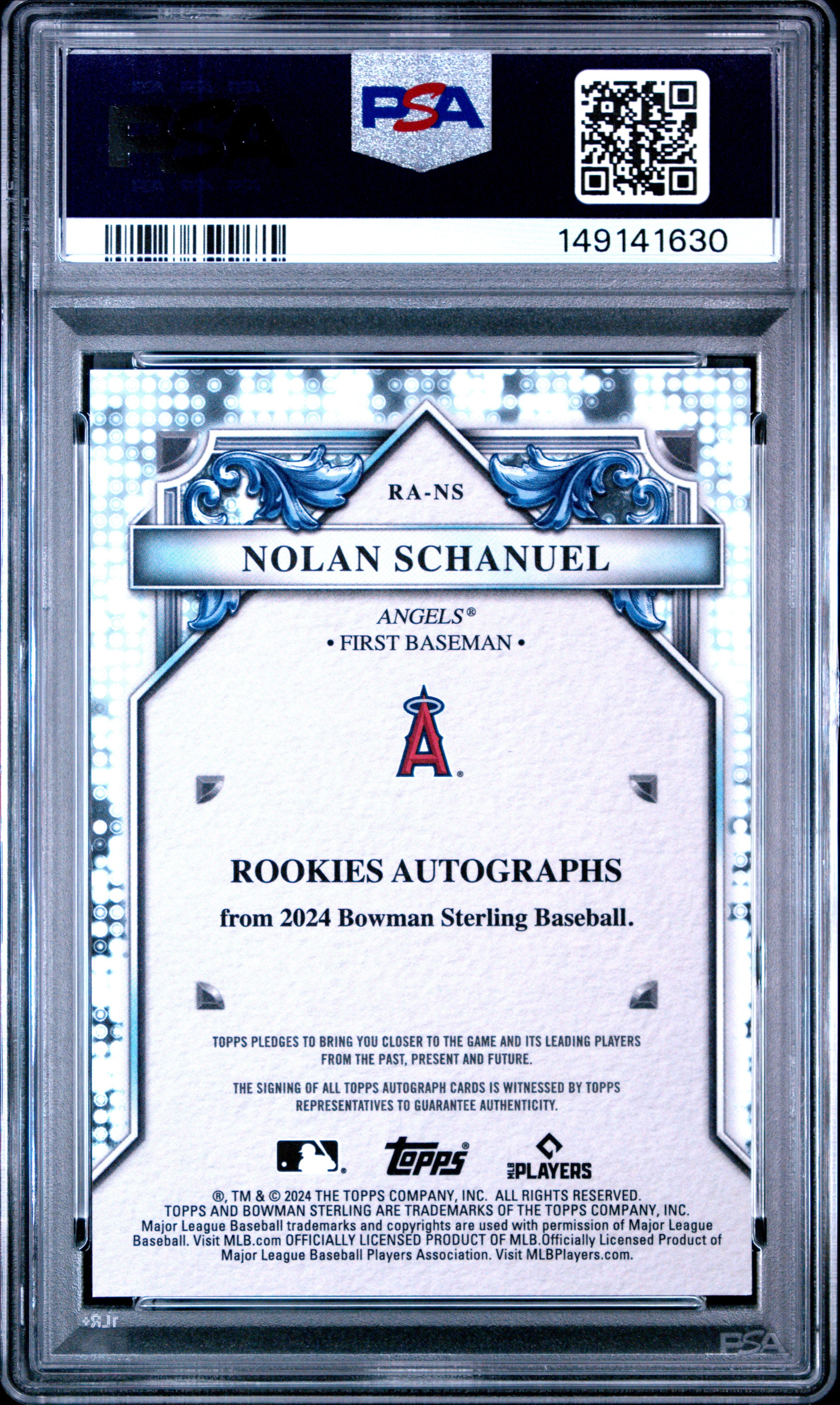 2024 Bowman Sterling Rookies Autographs Nolan Schanuel Speckle Ref Rookie 18/99 #RANS PSA 10 Los Angeles Angels