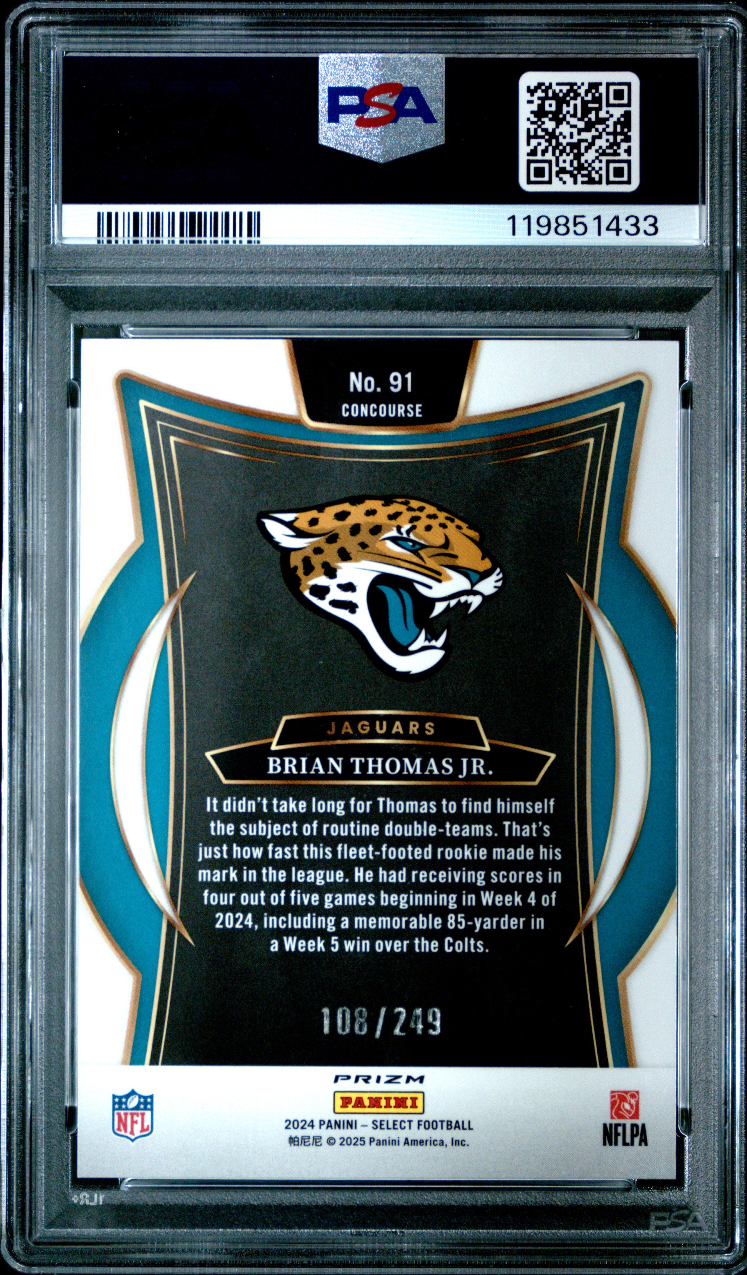 2024 Panini Select Brian Thomas JR. Blue Prizm #91 PSA 10 /249
