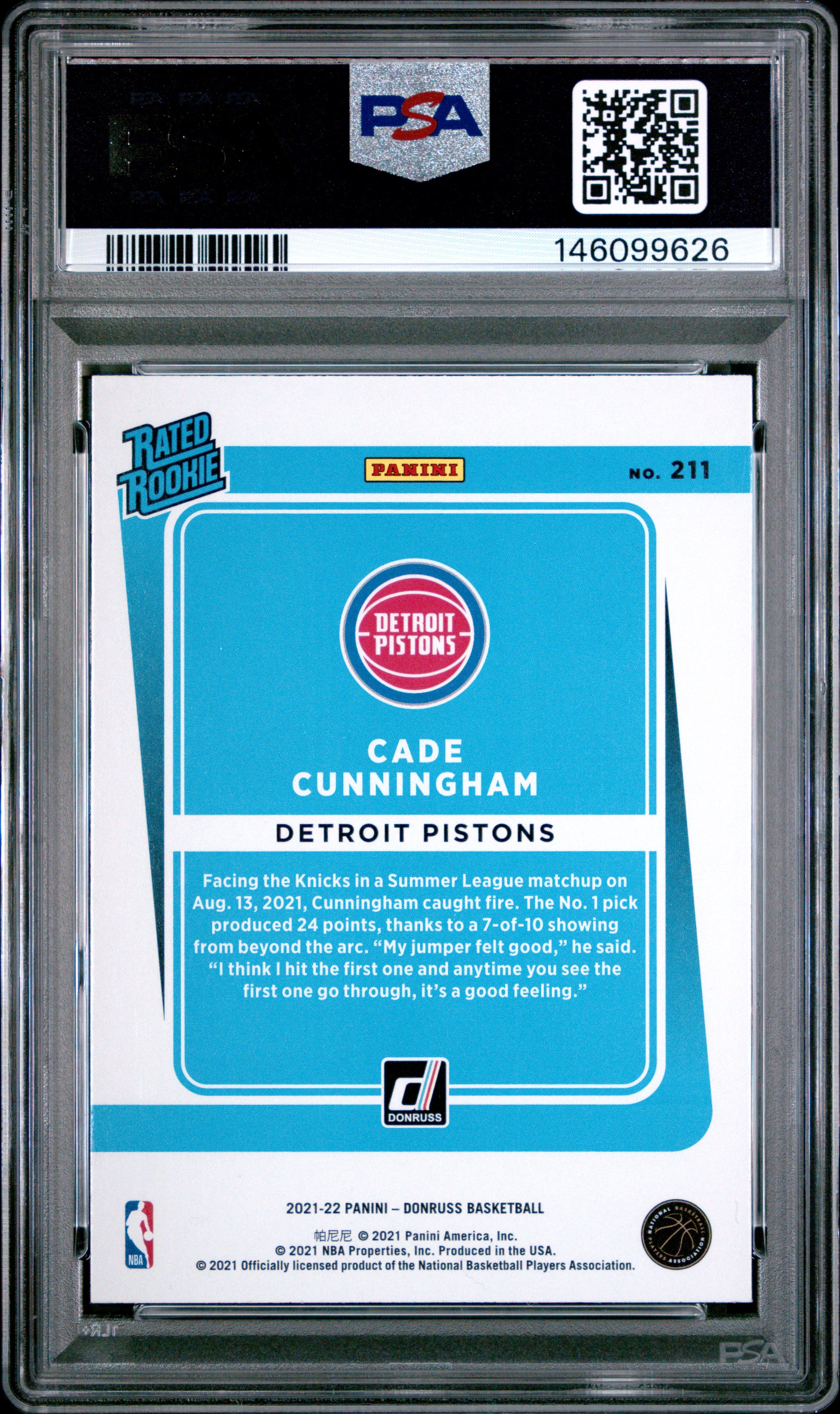 2021 Panini Donruss Cade Cunningham Holo Orange Laser #211 PSA 10