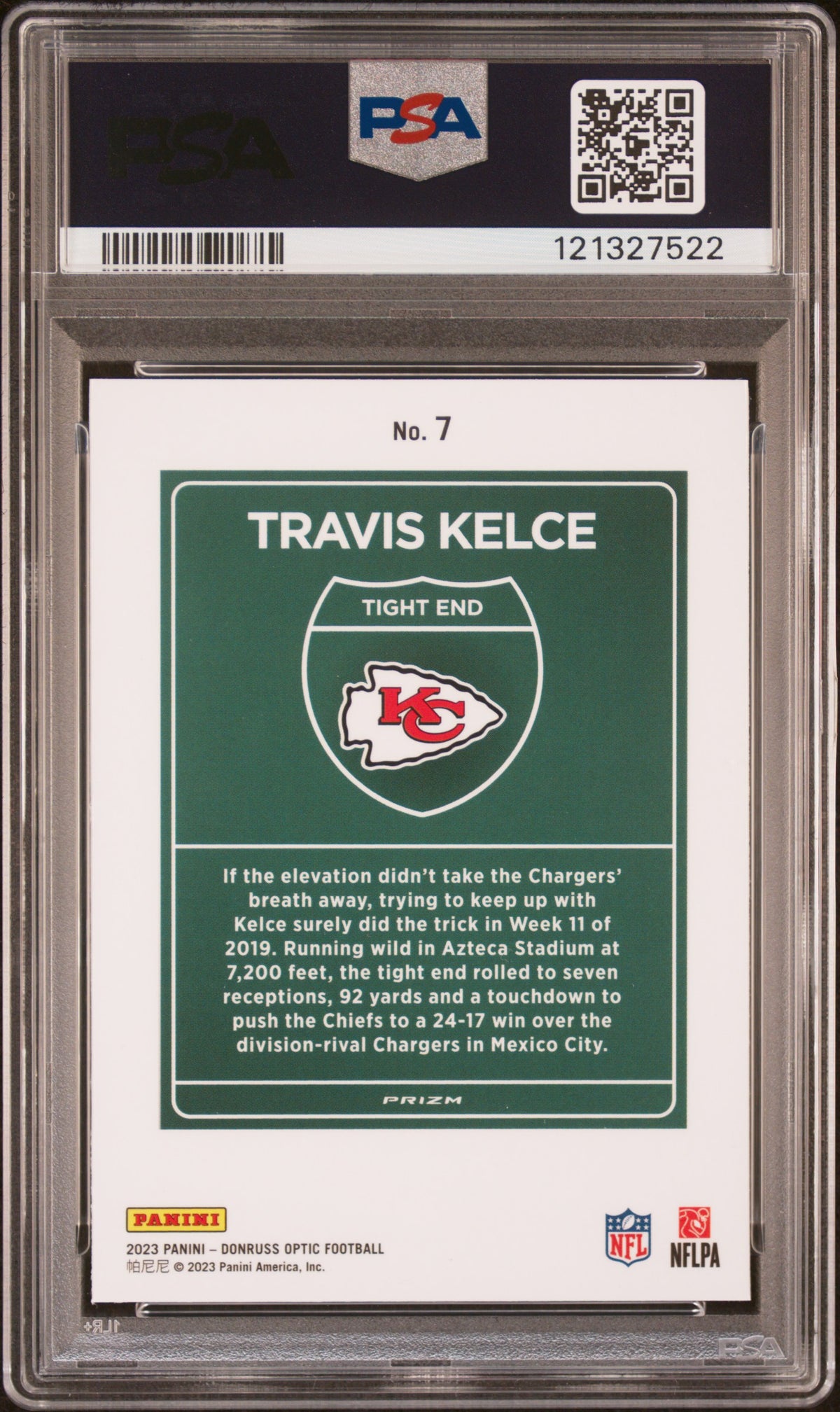 2023 Donruss Optic International Downtown Travis Kelce #7 PSA 10 Kansas City