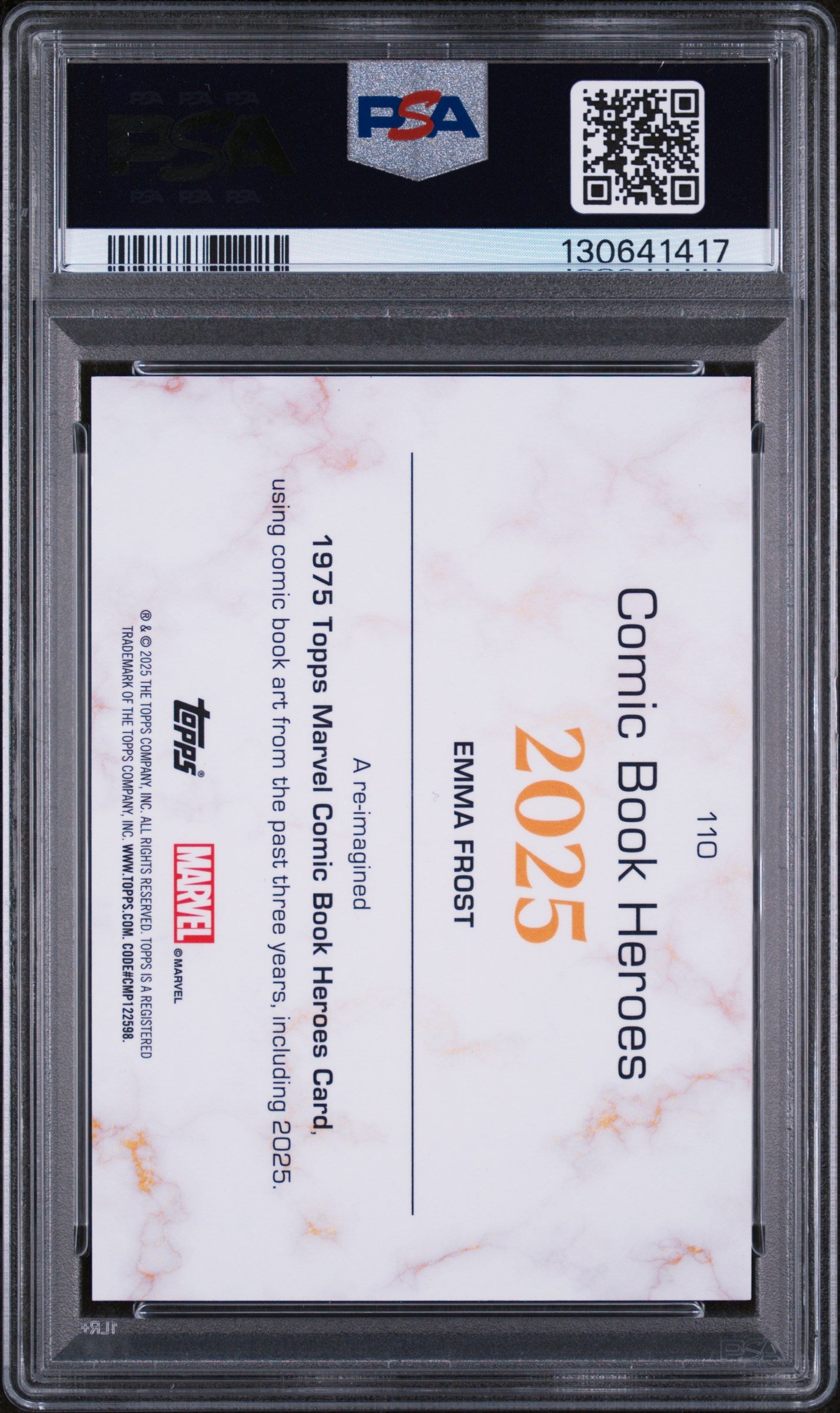 2025 Topps Marvel Comic Book Heroes 1975 Gold Anniversary Emma Frost #110 PSA 10