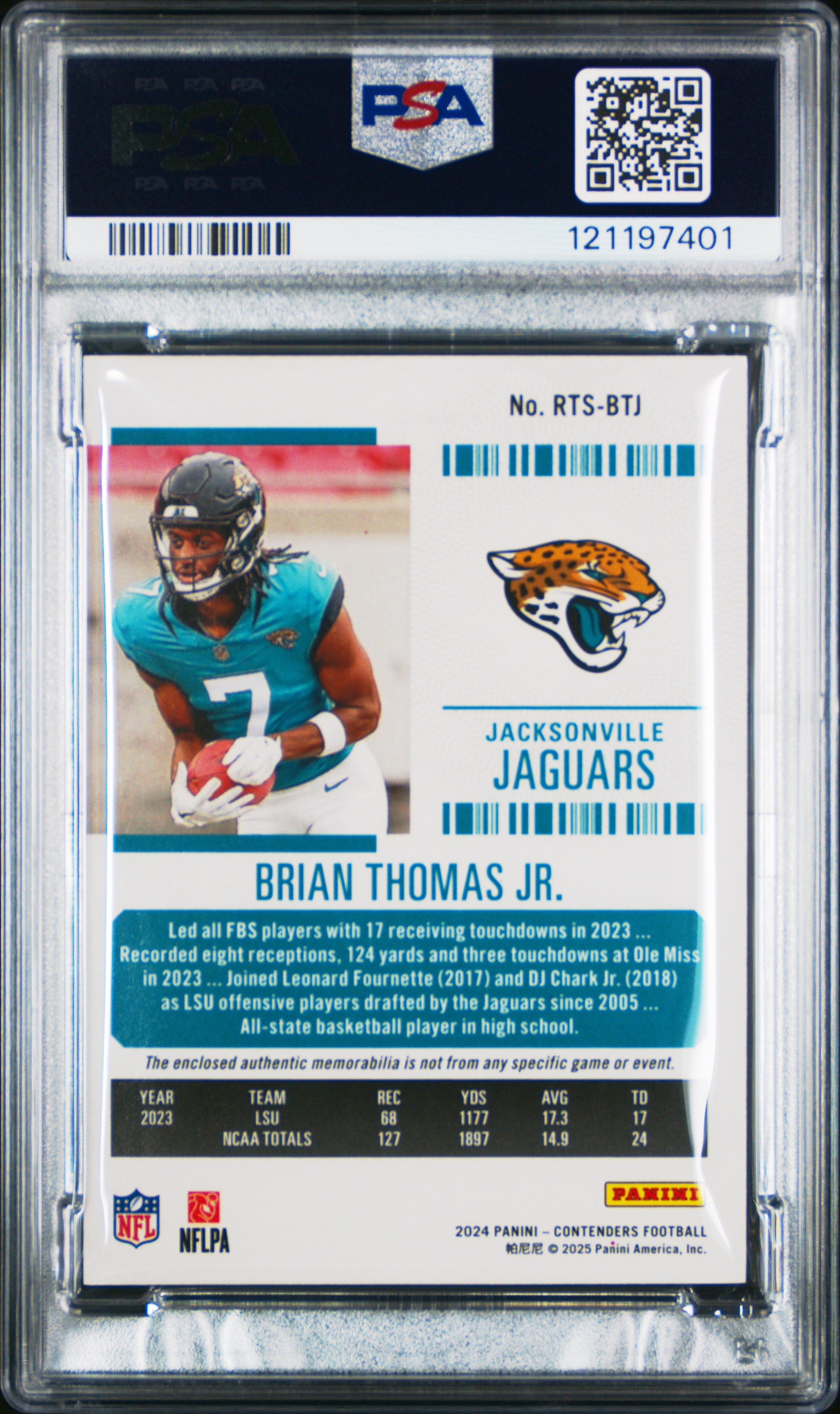 2024 Panini Contenders Rookie Ticket Swatches Brian Thomas JR. #RTSBTJ PSA 10
