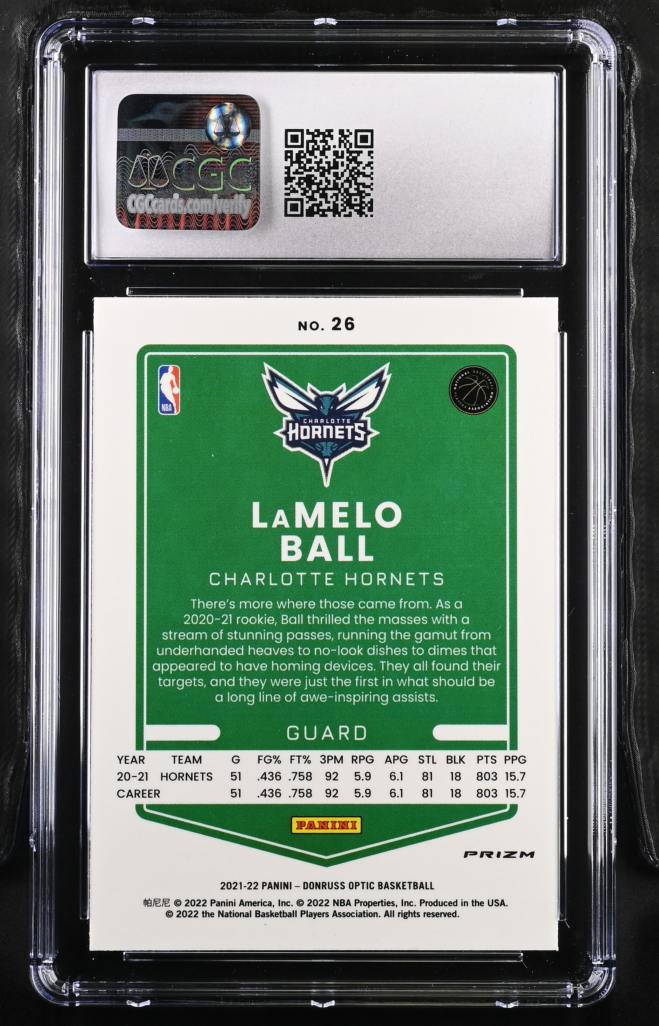 2021-22 Donruss Optic LaMelo Ball Blue Velocity #26 CGC 10 Charlotte Hornets
