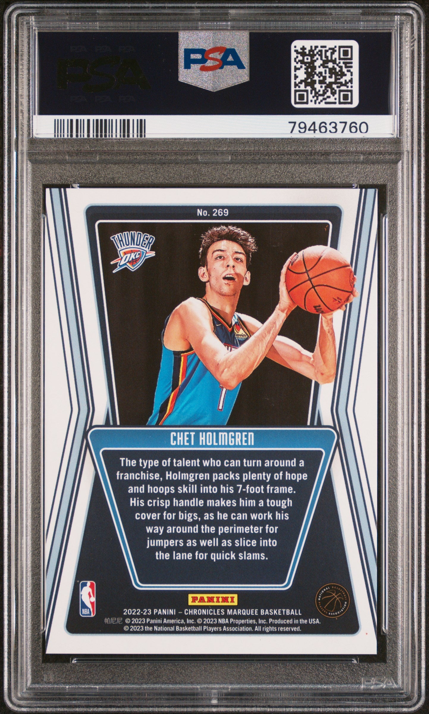 2022 Panini Chronicles Chet Holmgren Orange /75 #269 PSA 9 Oklahoma City Thunder