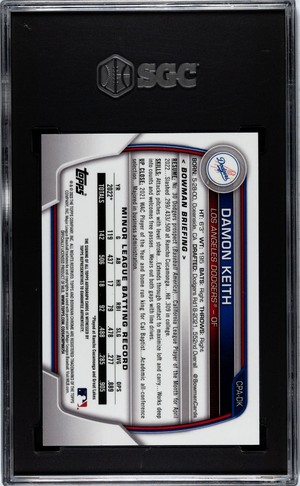 2023 Bowman Damon Keith CHROME Prospect Auto Speckle Refractor SGC 10 AU 10 L.A.