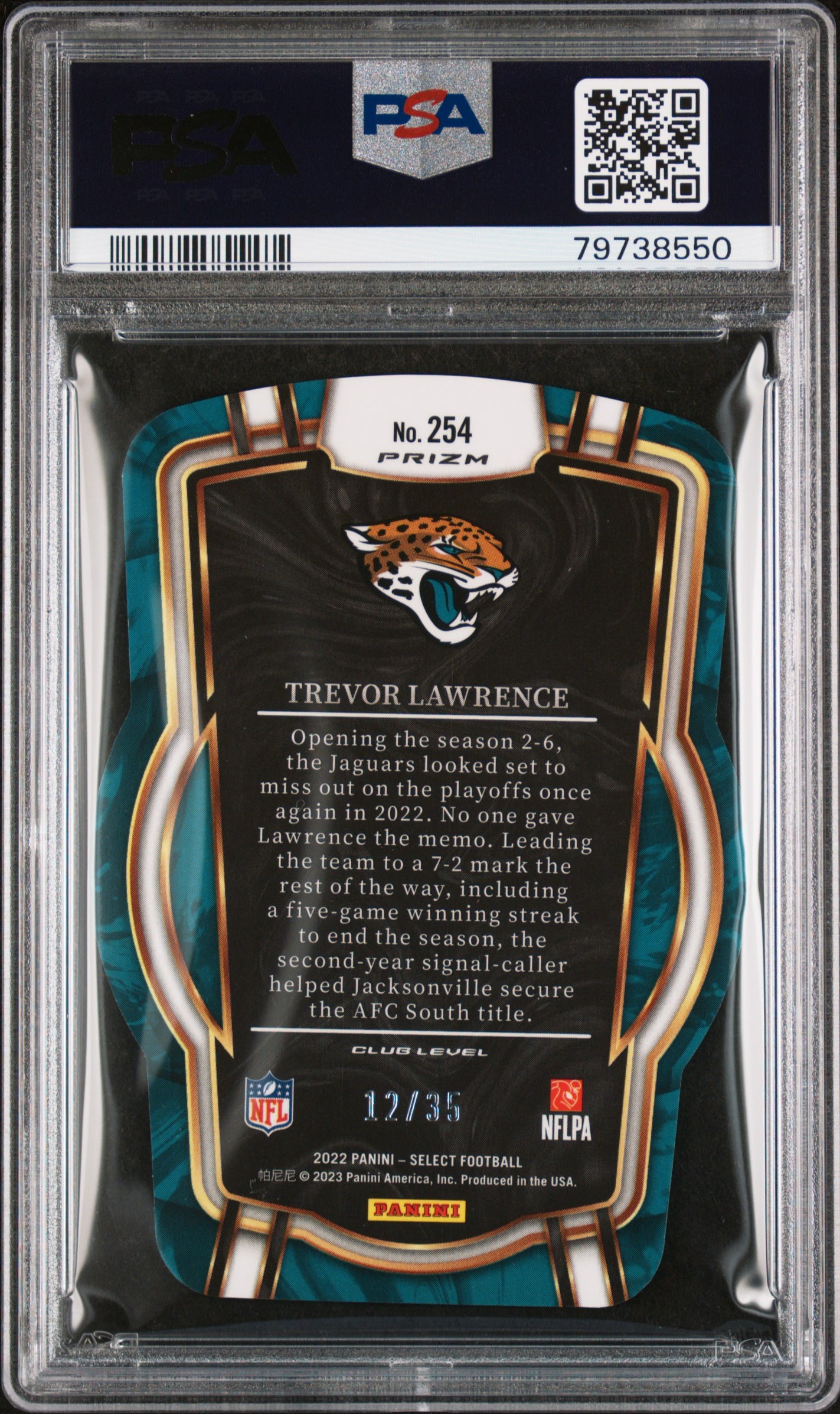 2022 Panini Select Trevor Lawrence Die Cut Blue Orange Prizm #254 PSA 10
