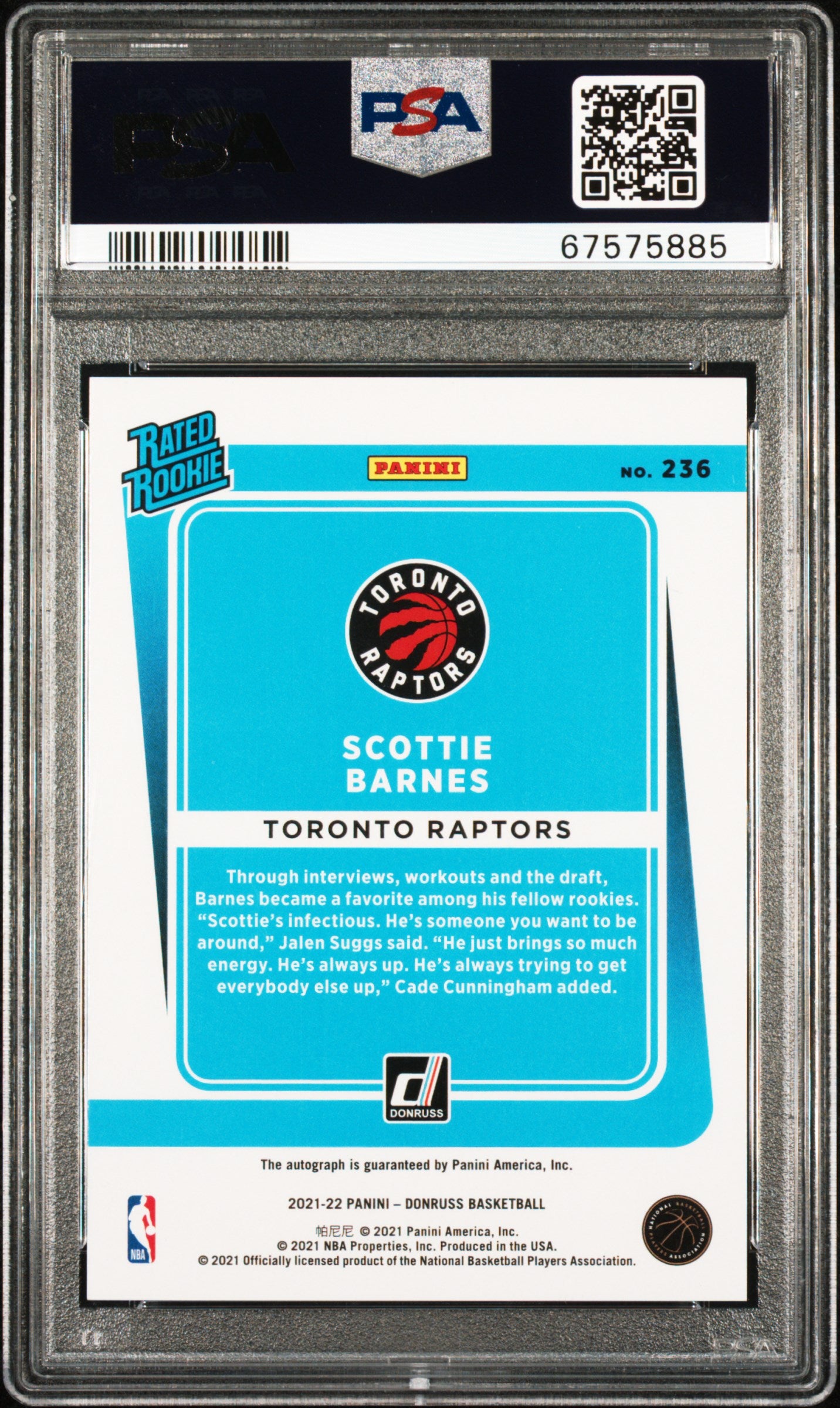 2021 Panini Donruss Scottie Barnes Signature Red Choice #236 PSA 10