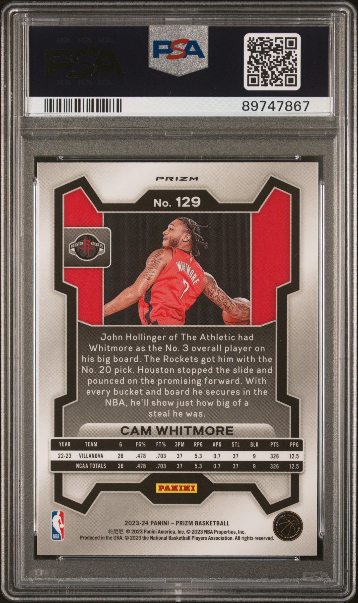 2023 Panini Prizm Cam Whitmore Green Wave Rookie #129 PSA 10