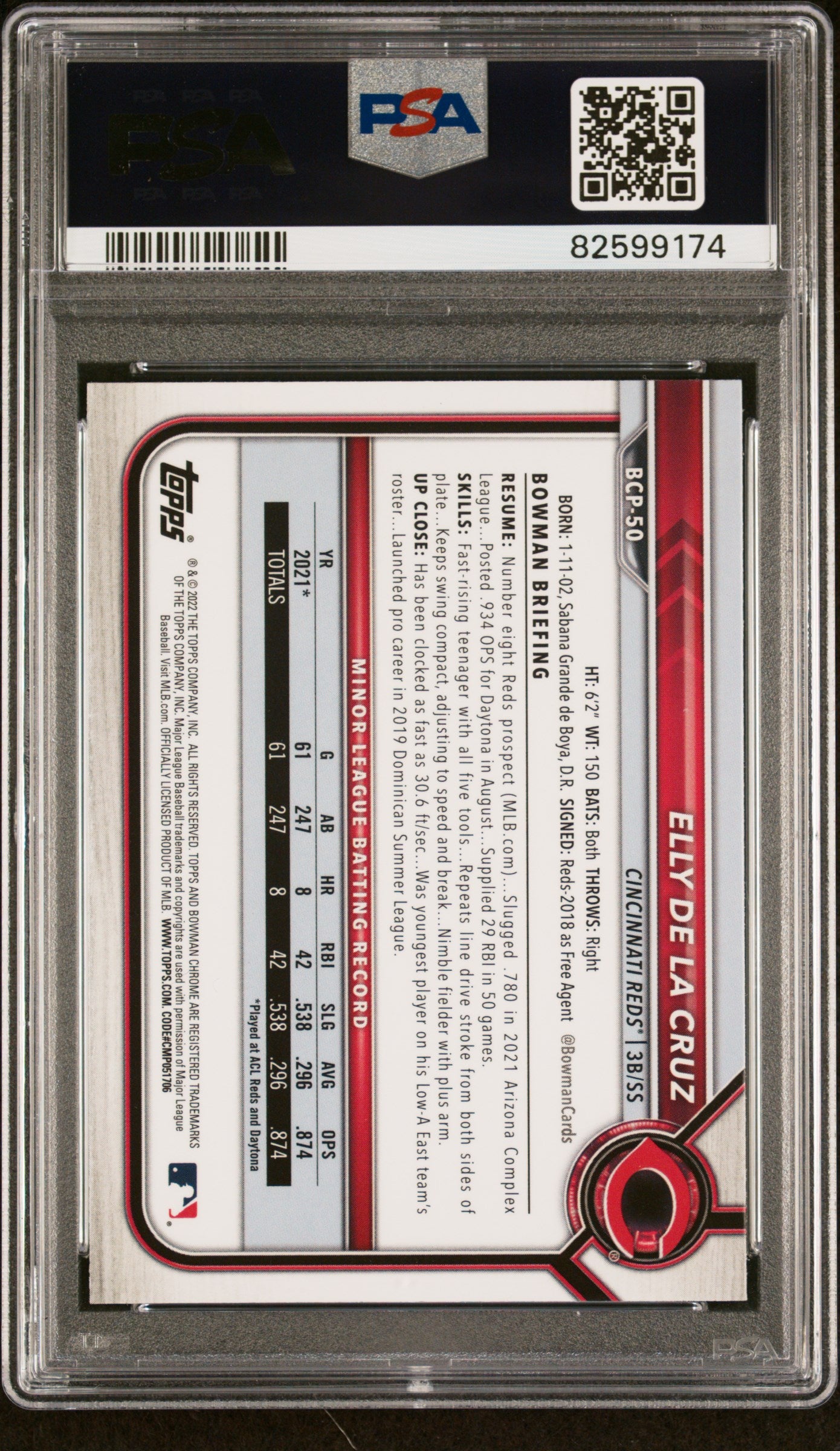 2022 Bowman Chrome Prospects Elly De La Cruz #BCP50 PSA 10