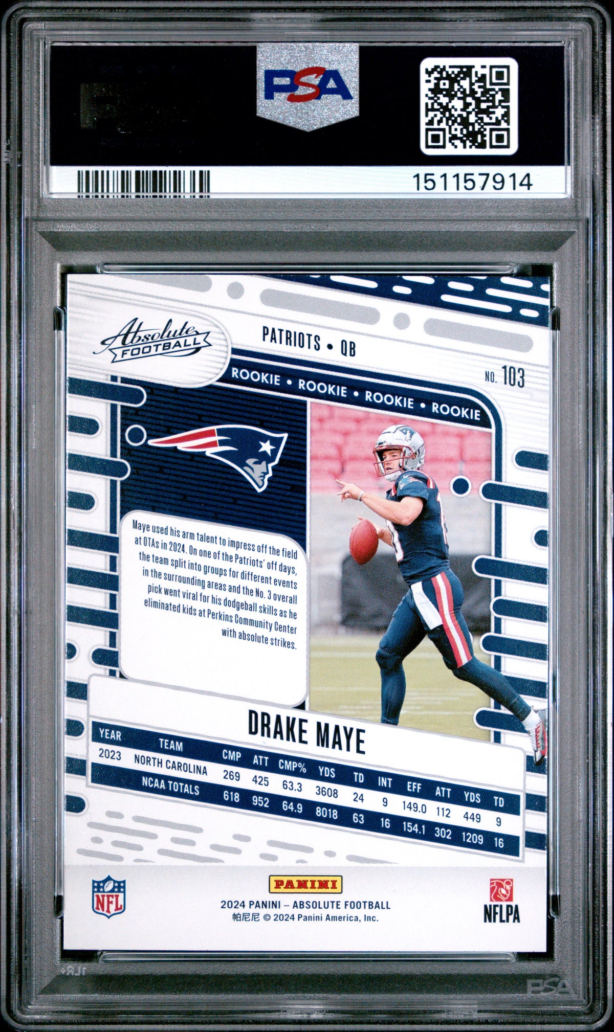 2024 Panini Absolute Drake Maye Green #103 PSA 10