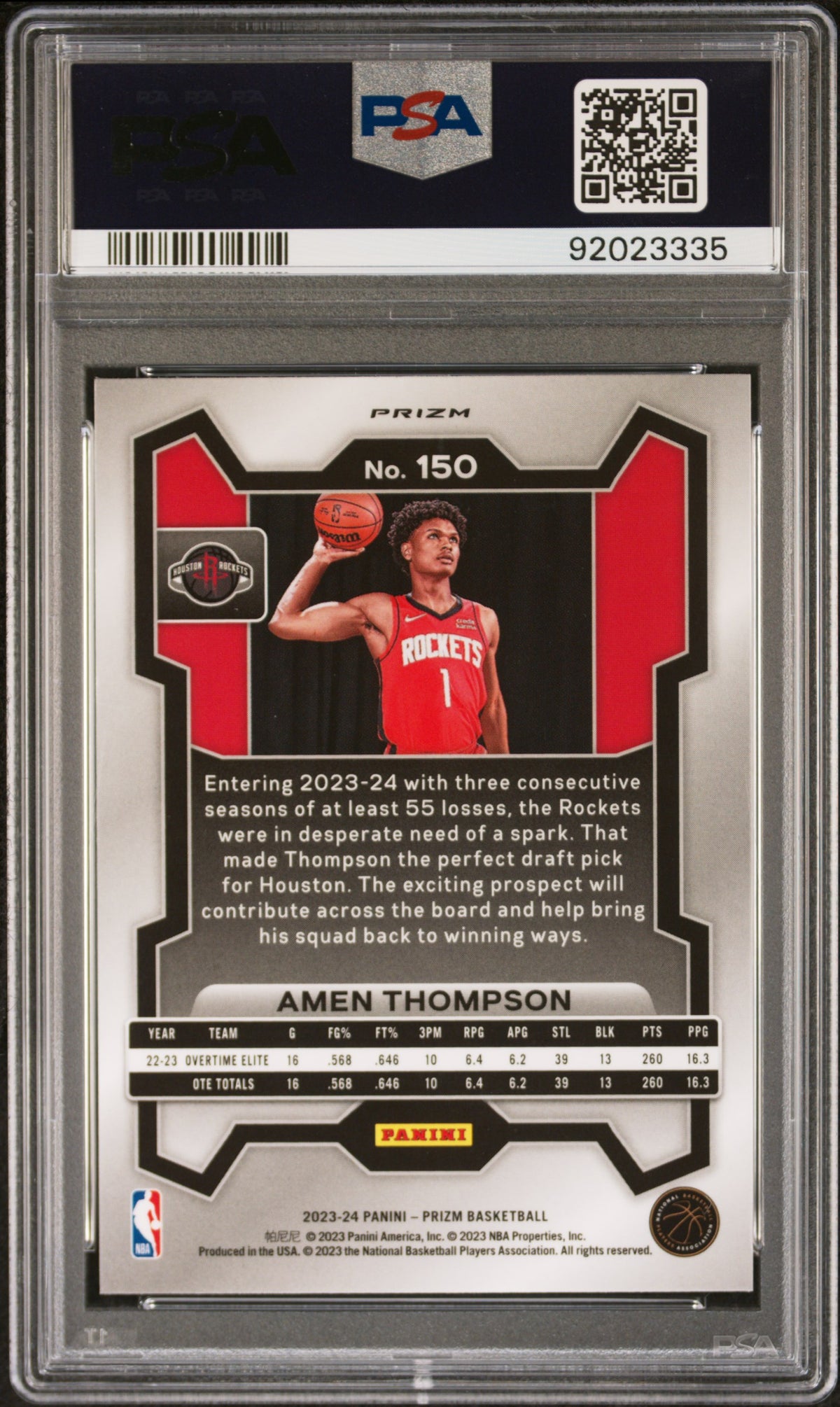 2023 Panini Prizm Amen Thompson Silver Rookie #150 PSA 10 GEM MINT