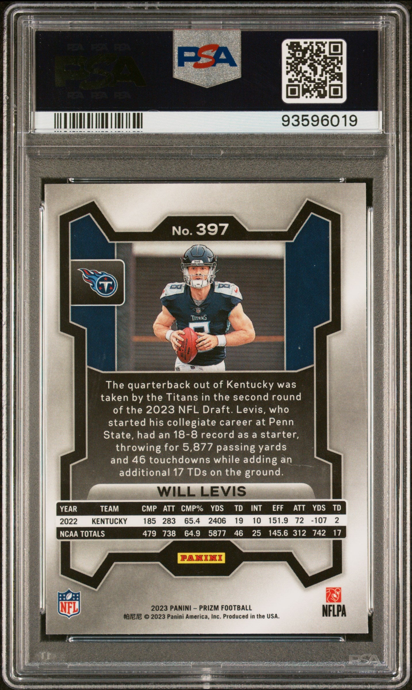 2023 Panini Prizm Will Levis #397 PSA 10 GEM MINT Rookie Tennessee Titans