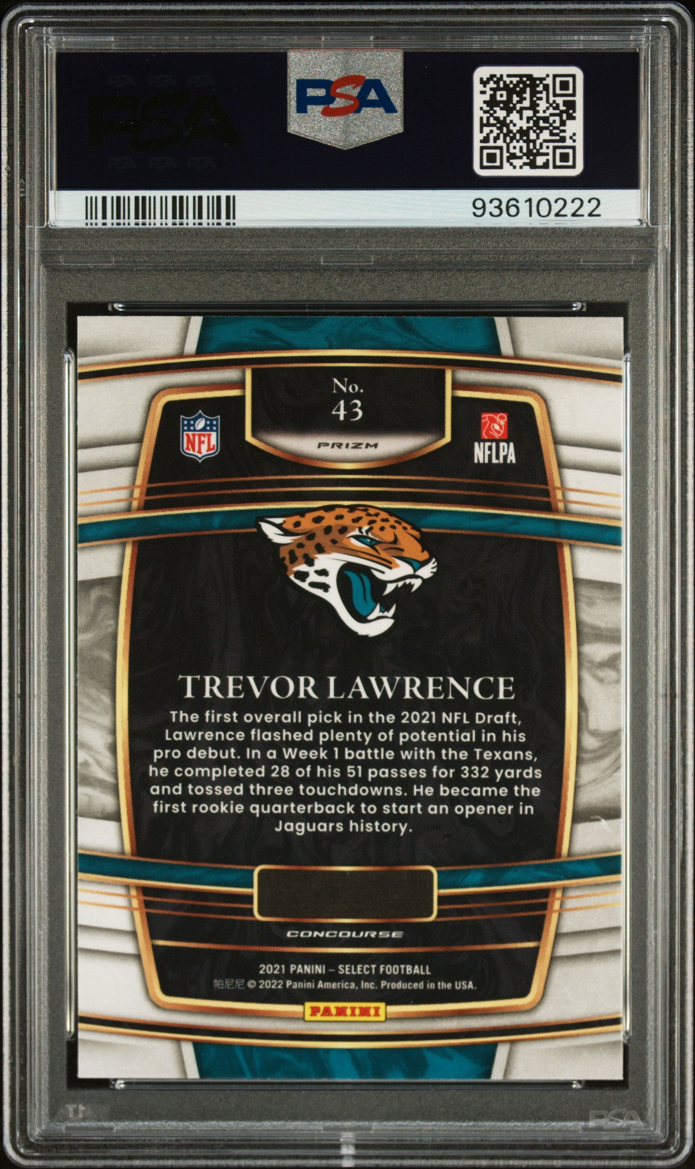 2021 Select Trevor Lawrence Silver Prizm Rookie #43 PSA 10 Jacksonville Jaguars
