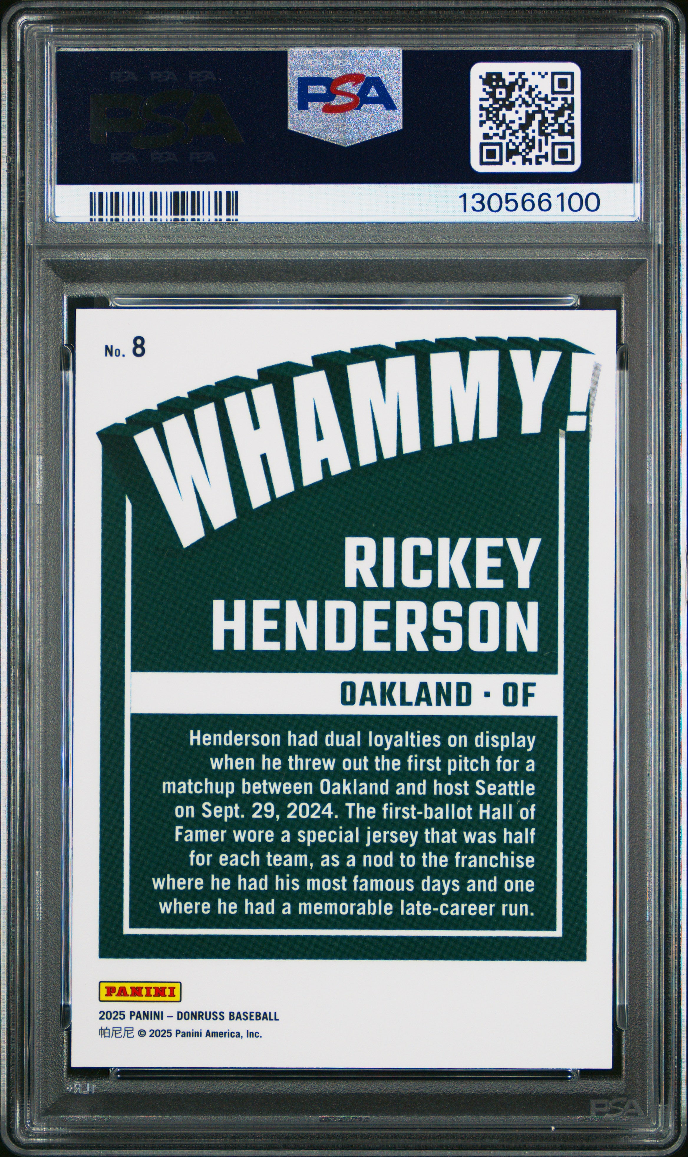 2025 Panini Donruss Whammy! Rickey Henderson #8 PSA 9 Oakland Athletics