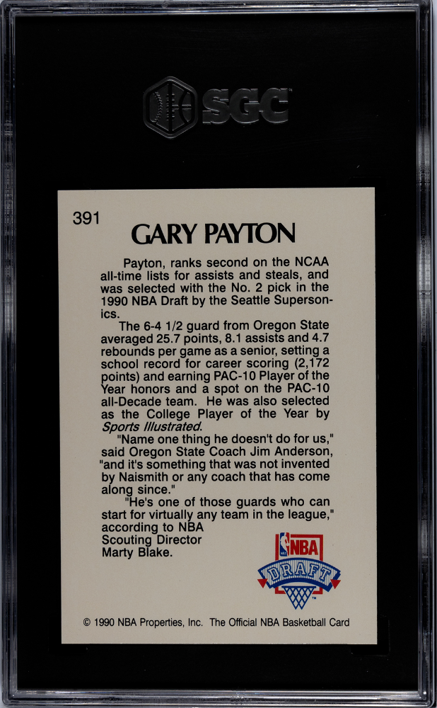 1990 Nba Hoops Gary Payton Rookie #391 SGC 9 Seattle Supersonics