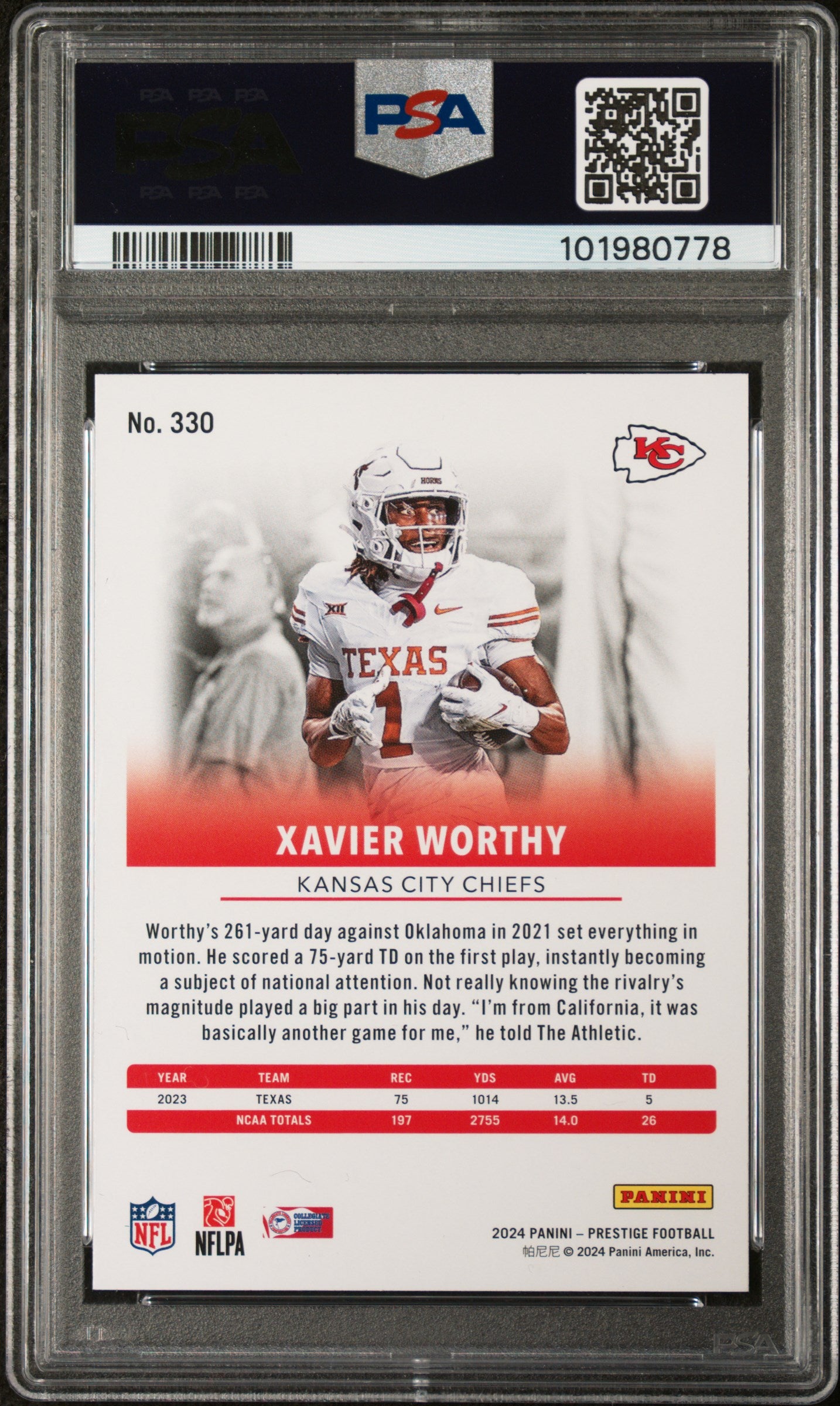 2024 Panini Prestige Xavier Worthy Rookie #330 PSA 9 Kansas City Chiefs