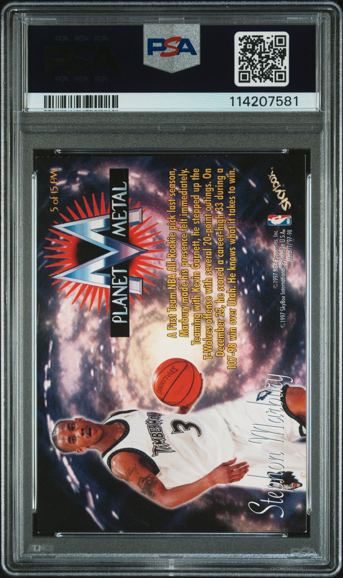 1997 Metal Universe Planet Metal Stephon Marbury #5 PSA 8