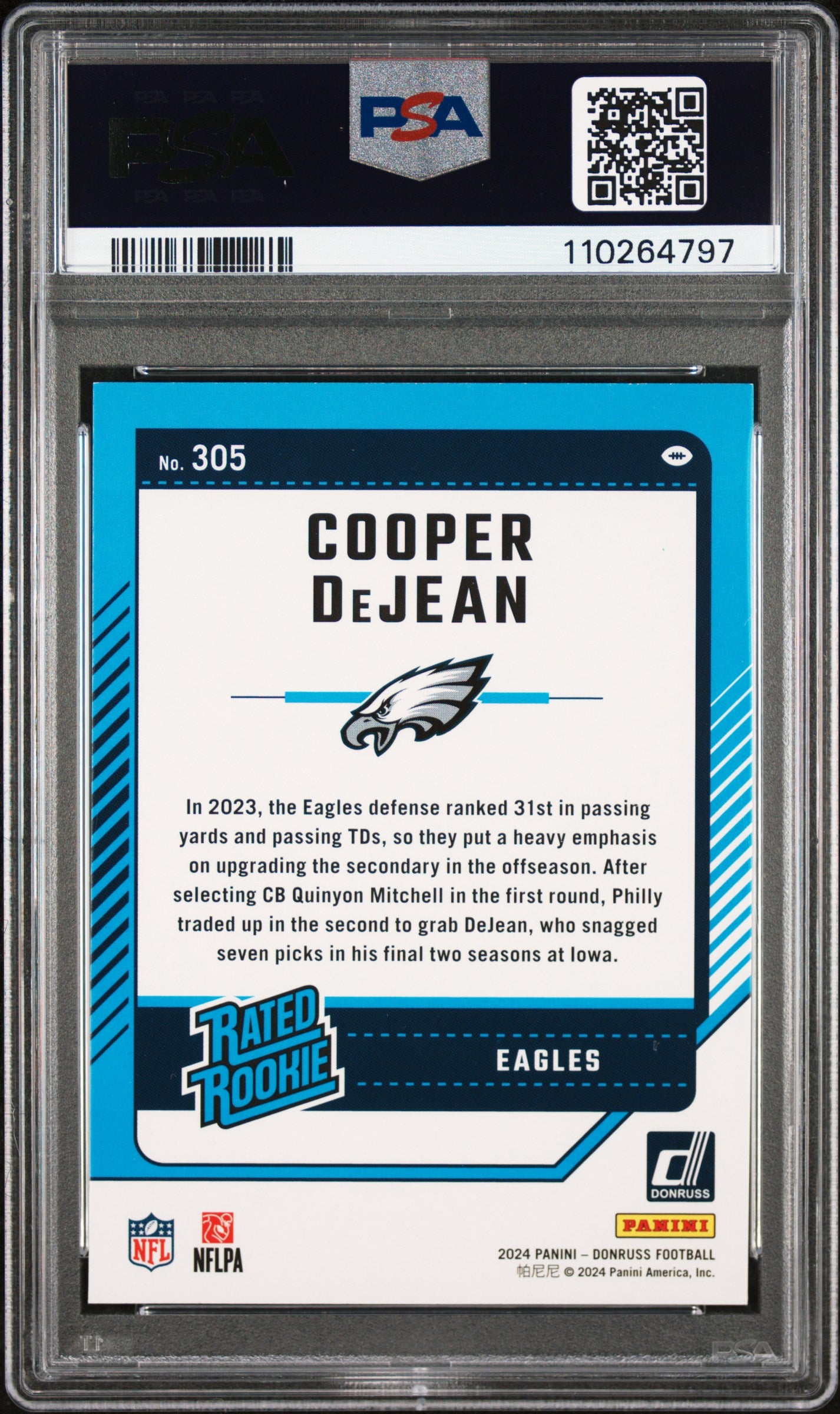 2024 Donruss Cooper Dejean Press Proof Green Rookie PSA 9 Philadelphia Eagles