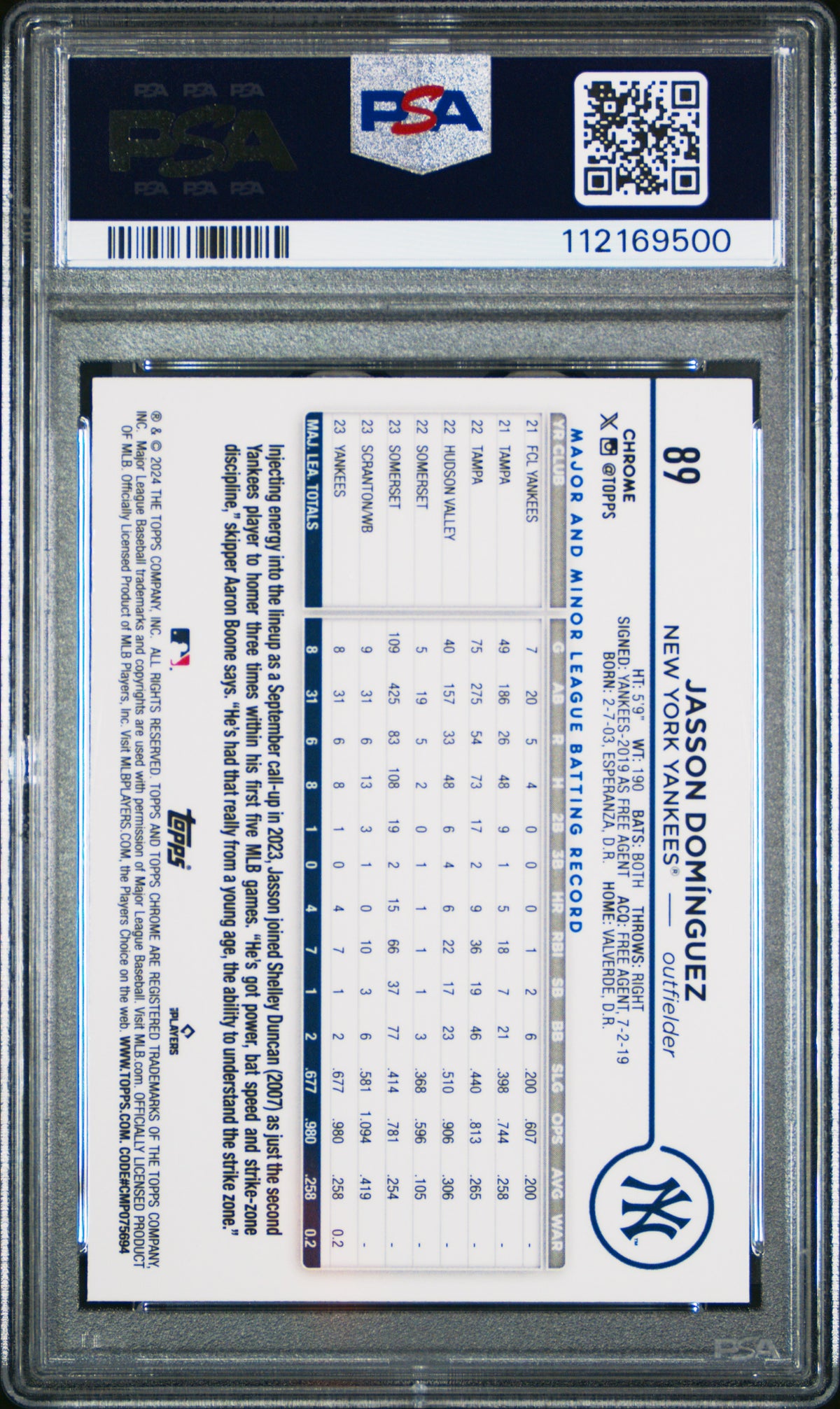 2024 Topps Chrome Jasson Dominguez Blue Refractor 081/150 #89 PSA 9