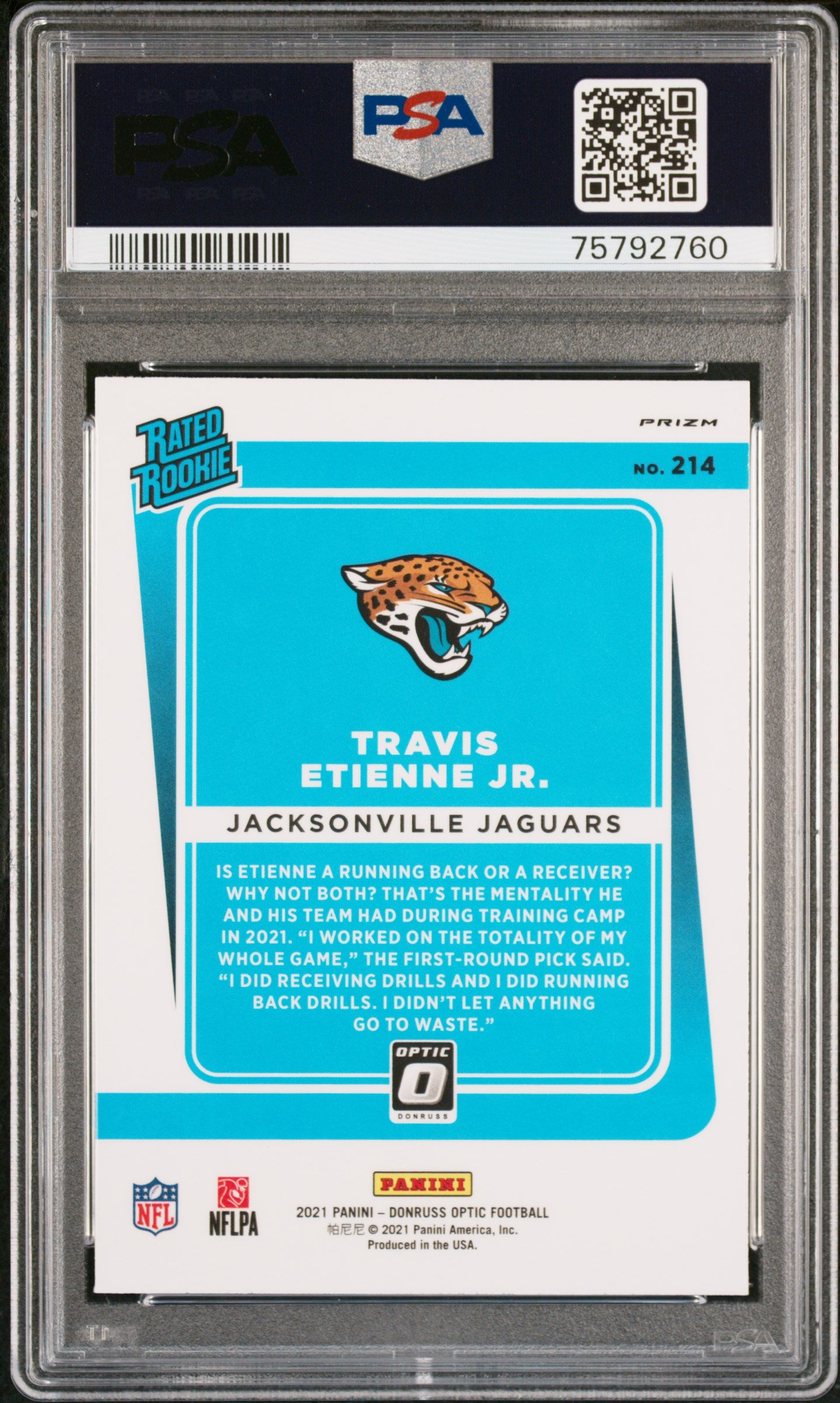 2021 Panini Donruss Optic Travis Etienne JR. Blue Scope Rookie PSA 9 Jaguars
