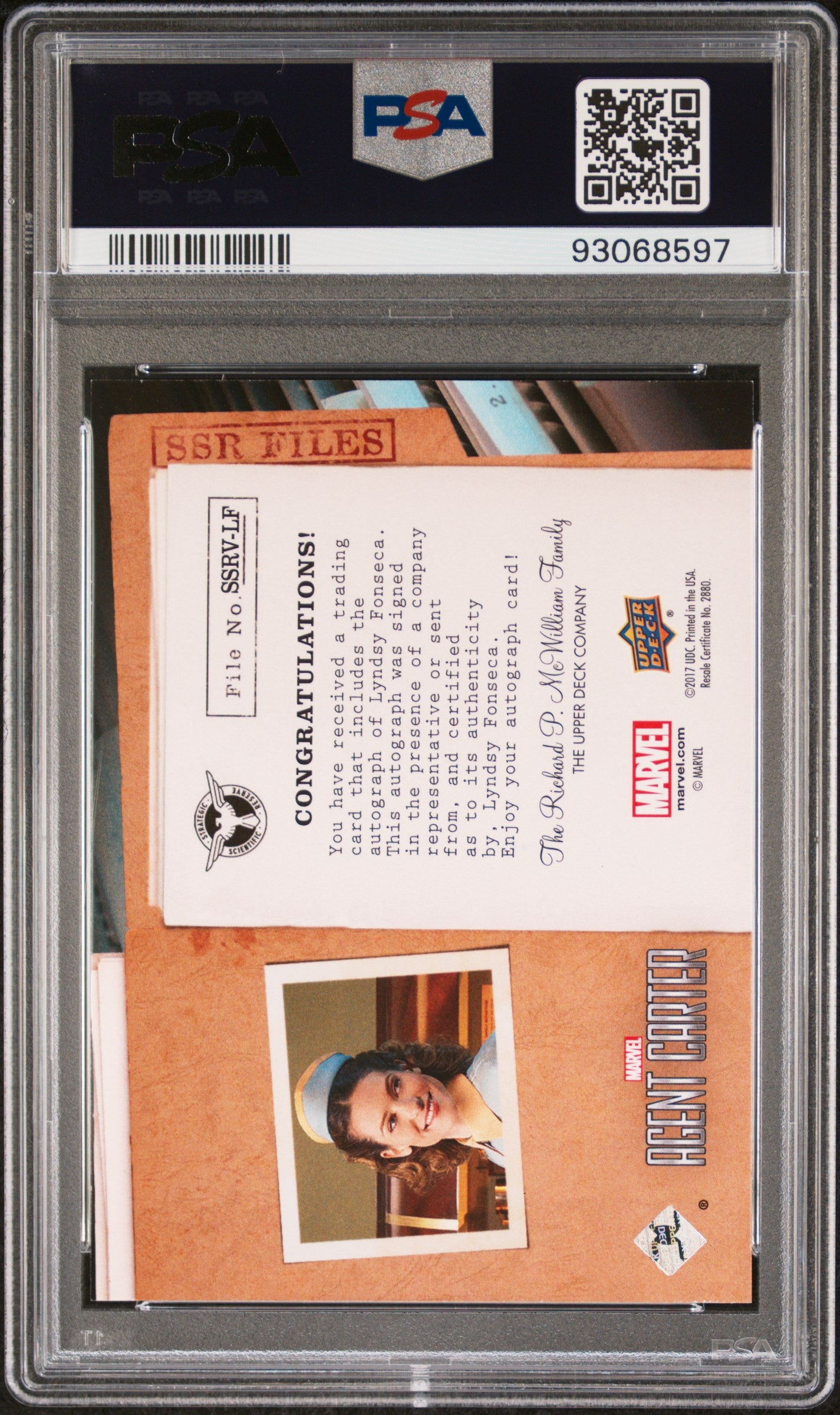2018 Upper Deck Agent Carter SSR Files Autographs Lyndsy Fonseca #LF PSA 9