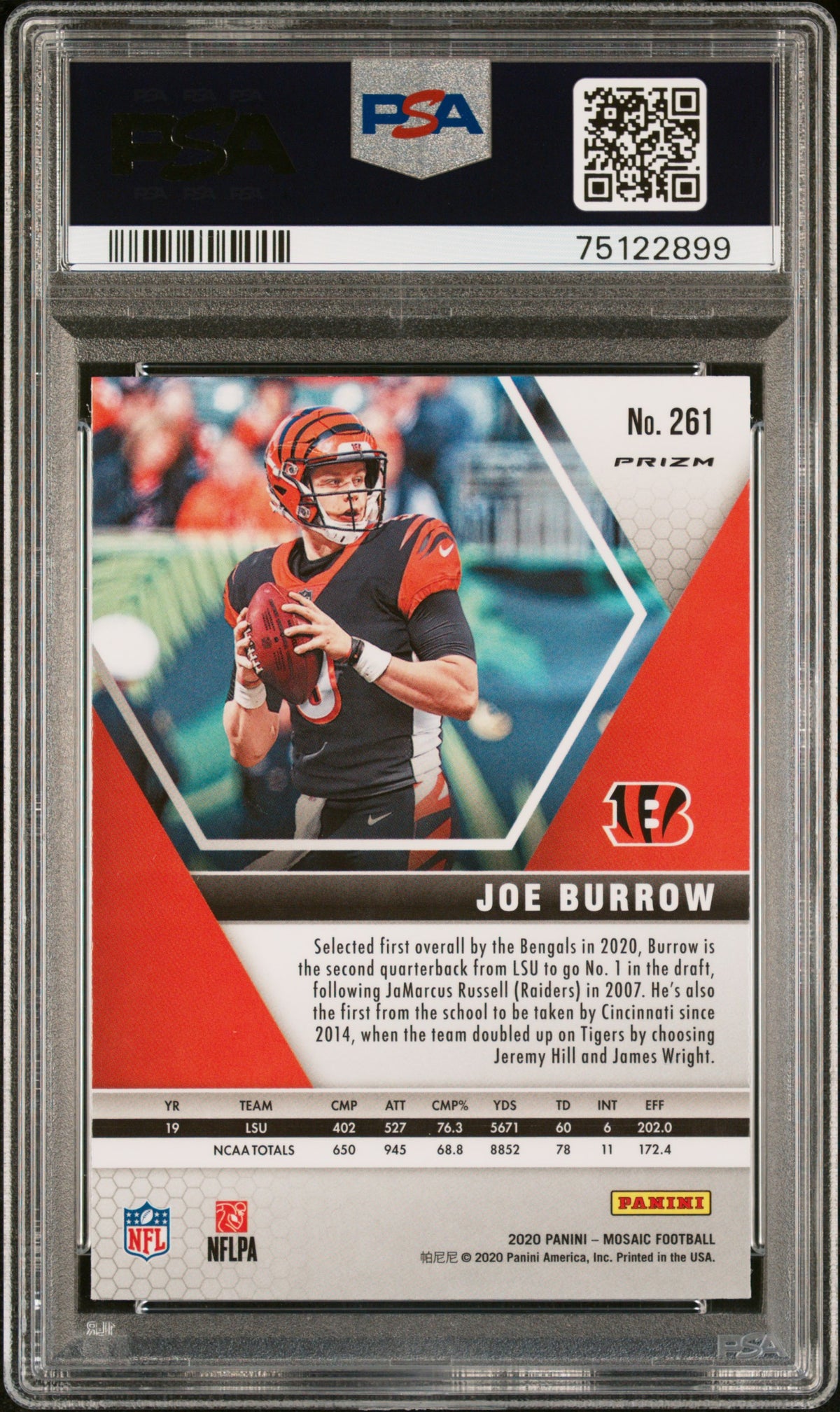 2020 Panini Mosaic Joe Burrow Silver Prizm Rookie #261 PSA 10 Cincinnati Bengals