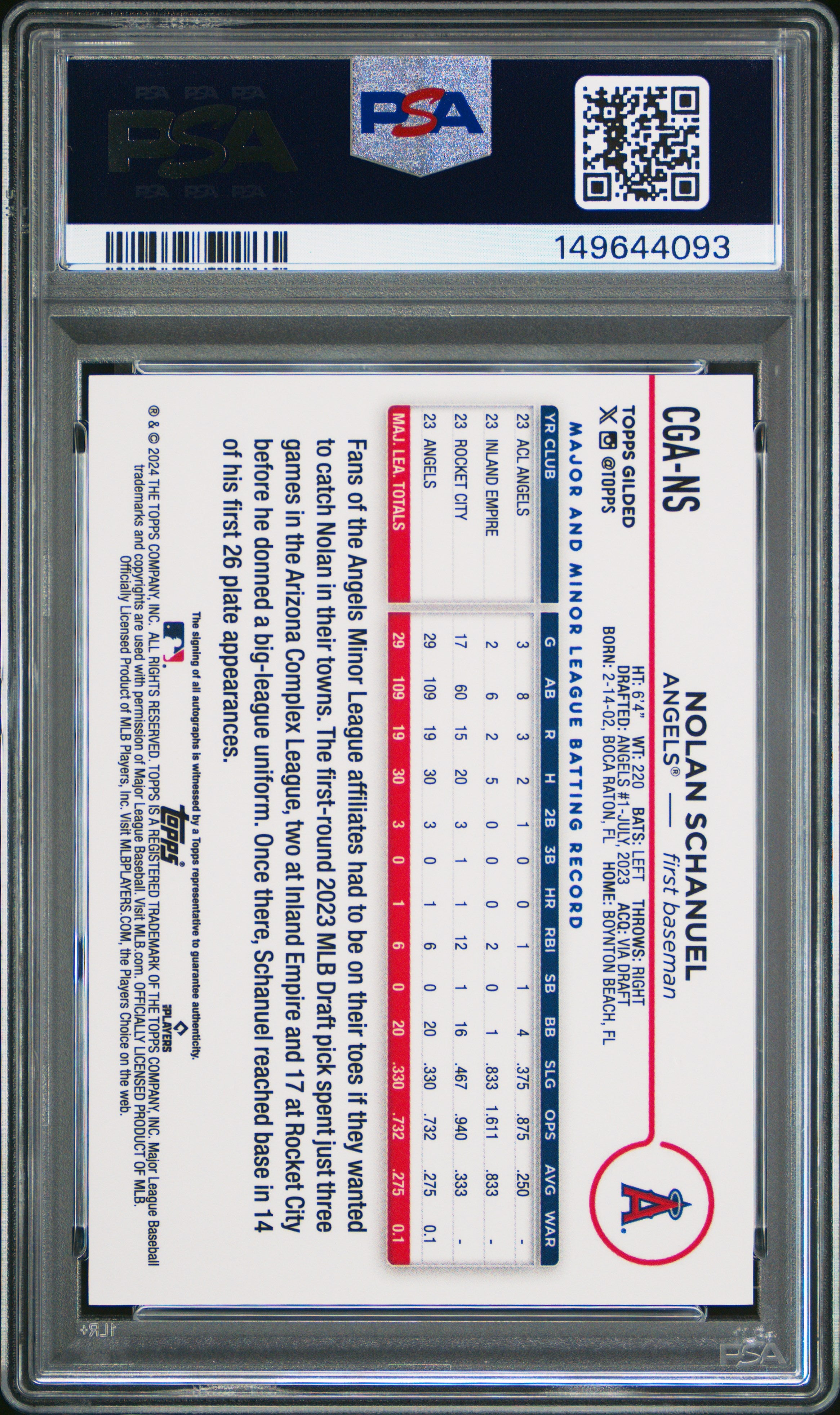 2024 Topps Gilded Collection Topps Chrome Gold Autographs Nolan Schanuel  PSA 9