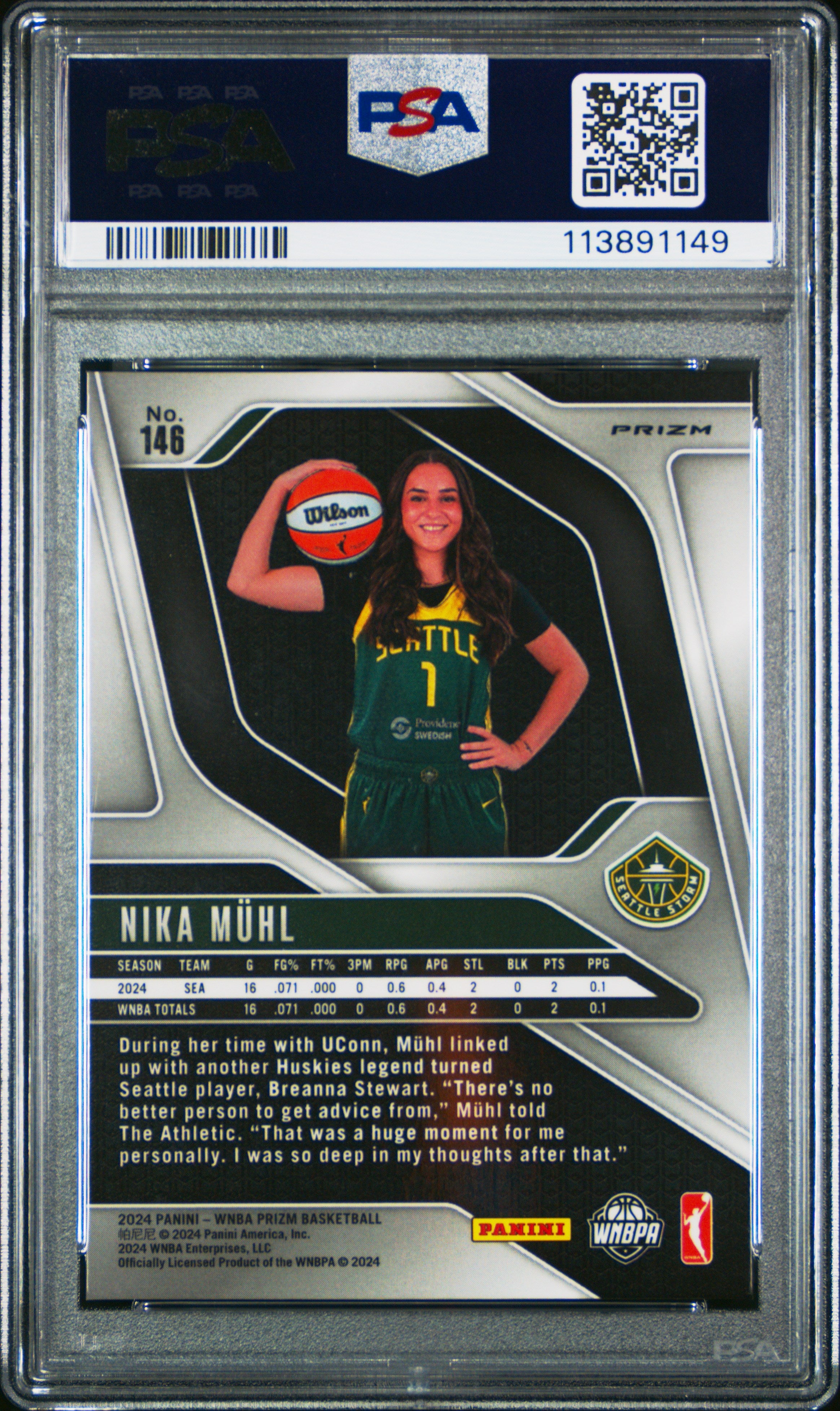 2024 Panini Prizm WNBA Nika Muhl Logo #146 PSA 10