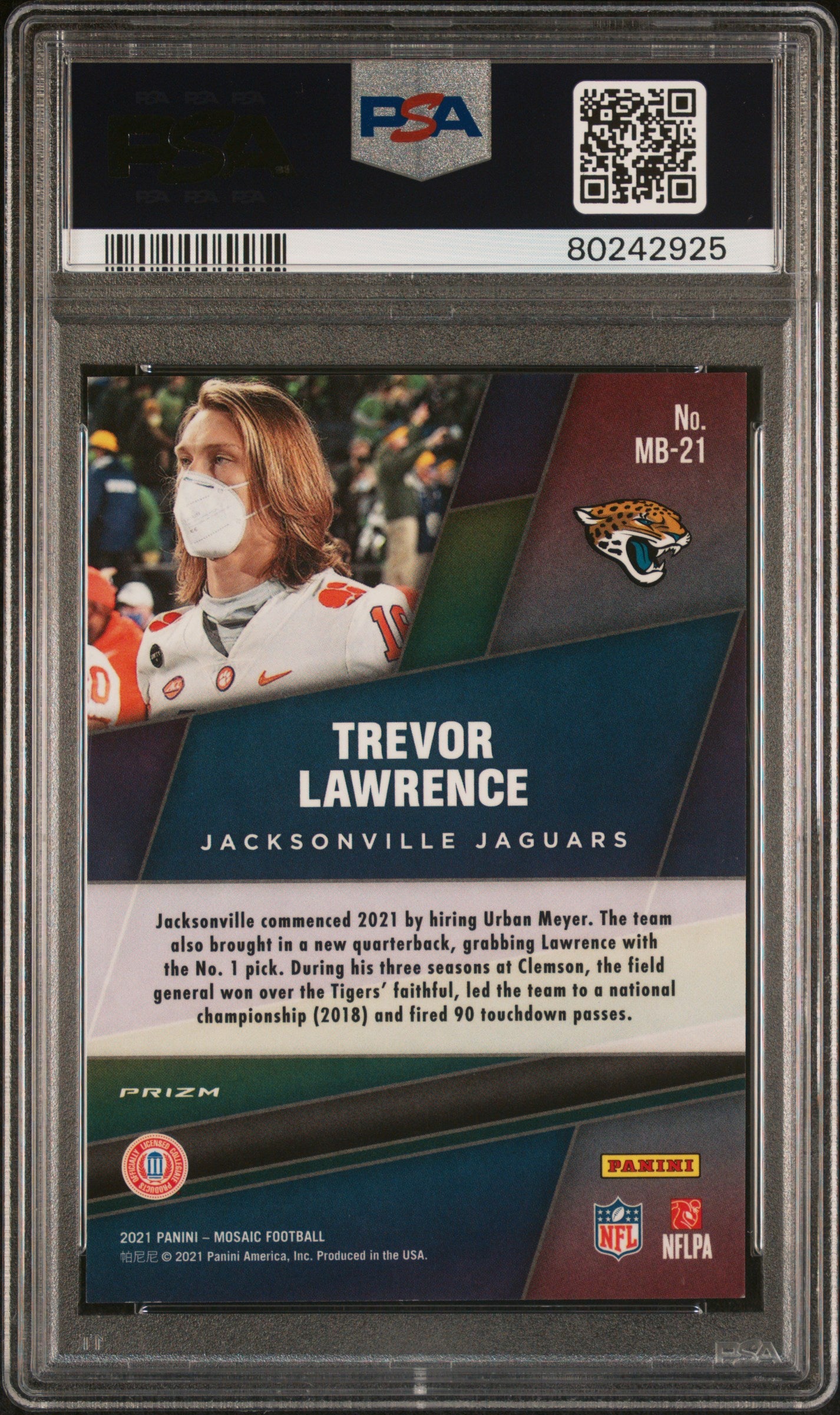 2021 Panini Mosaic Masquerade Ballers Trevor Lawrence RookiePSA 9 MINT Jaguars