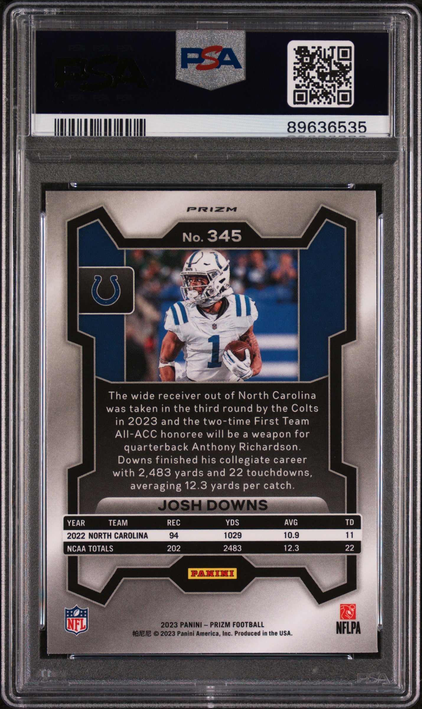 2023 Prizm Josh Downs Black & White Checker Rookie #345 PSA 10 GEM MINT Colts