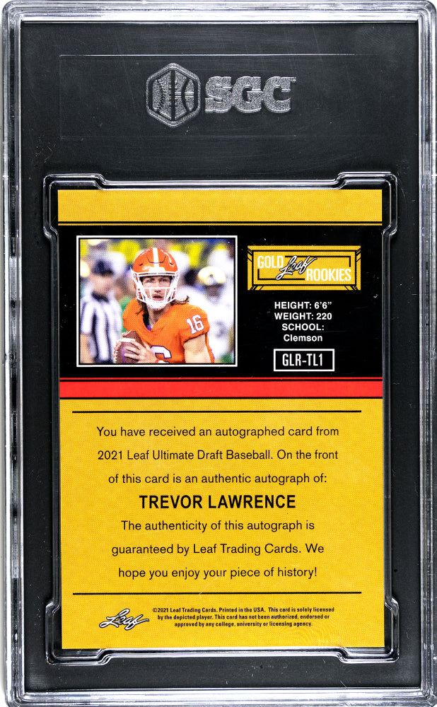 2021 Leaf Ultimate Trevor Lawrence 91 Design Auto Platinum/30 Rookie SGC 9 AU 10