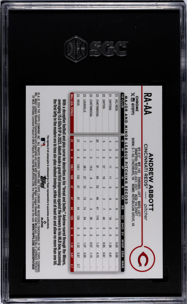 2024 Topps Chrome Andrew Abbott Aqua Wave Refractor 127/199 Rookie SGC 10 Reds