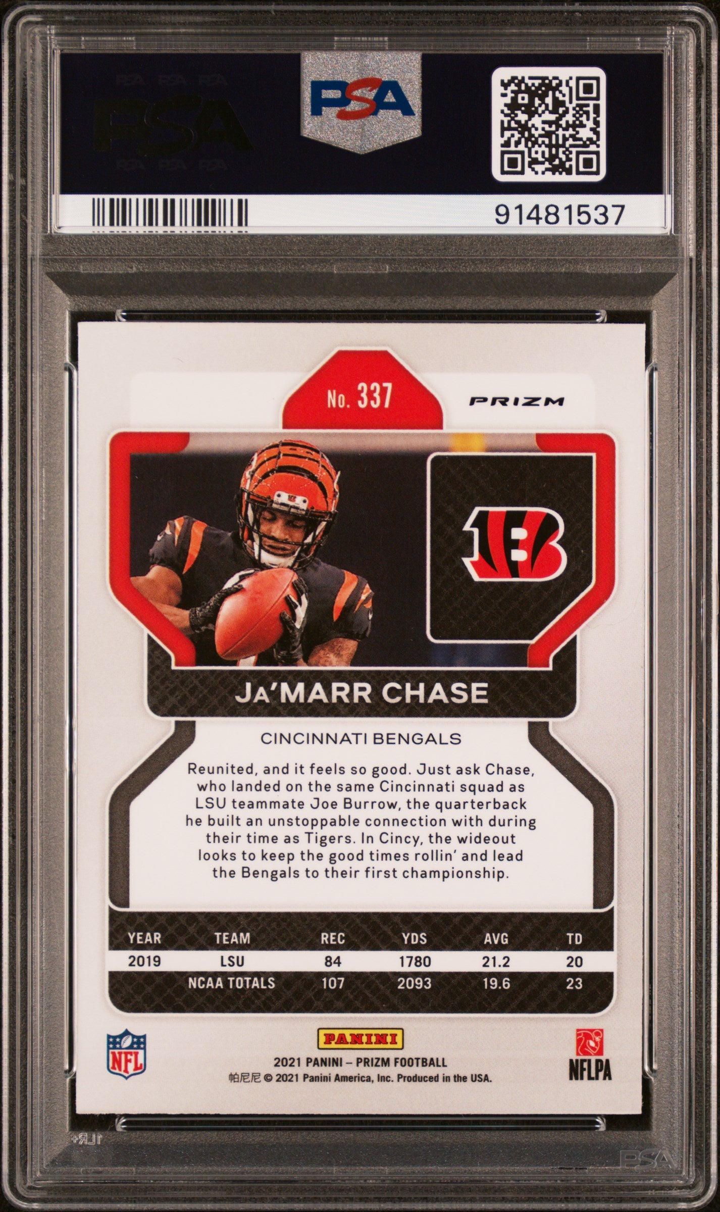 2021 Panini Prizm Ja’Marr Chase Disco Rookie #337 PSA 9 Cincinnati Bengals