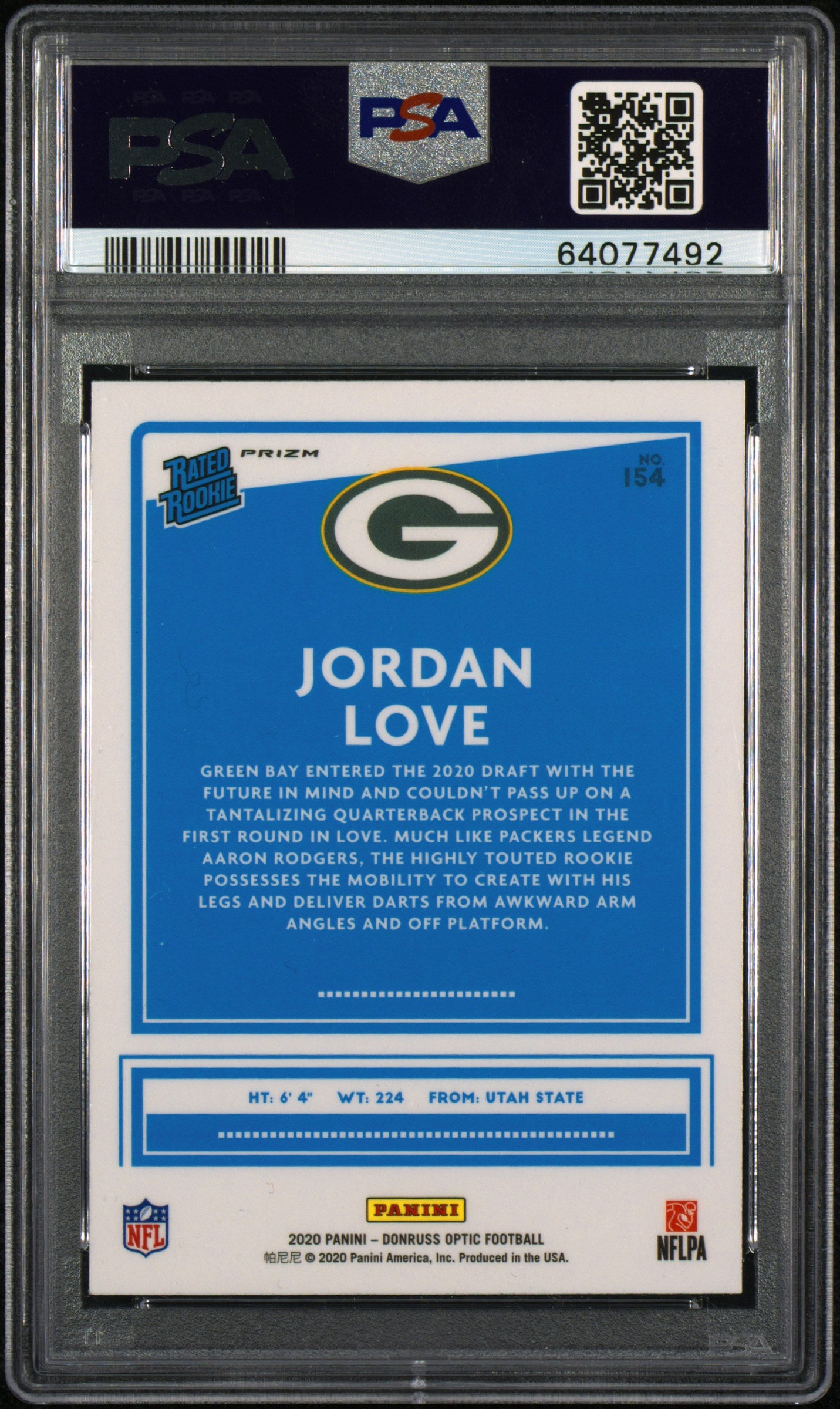 2020 Panini Donruss Optic Jordan Love Red Stars #154 PSA 9
