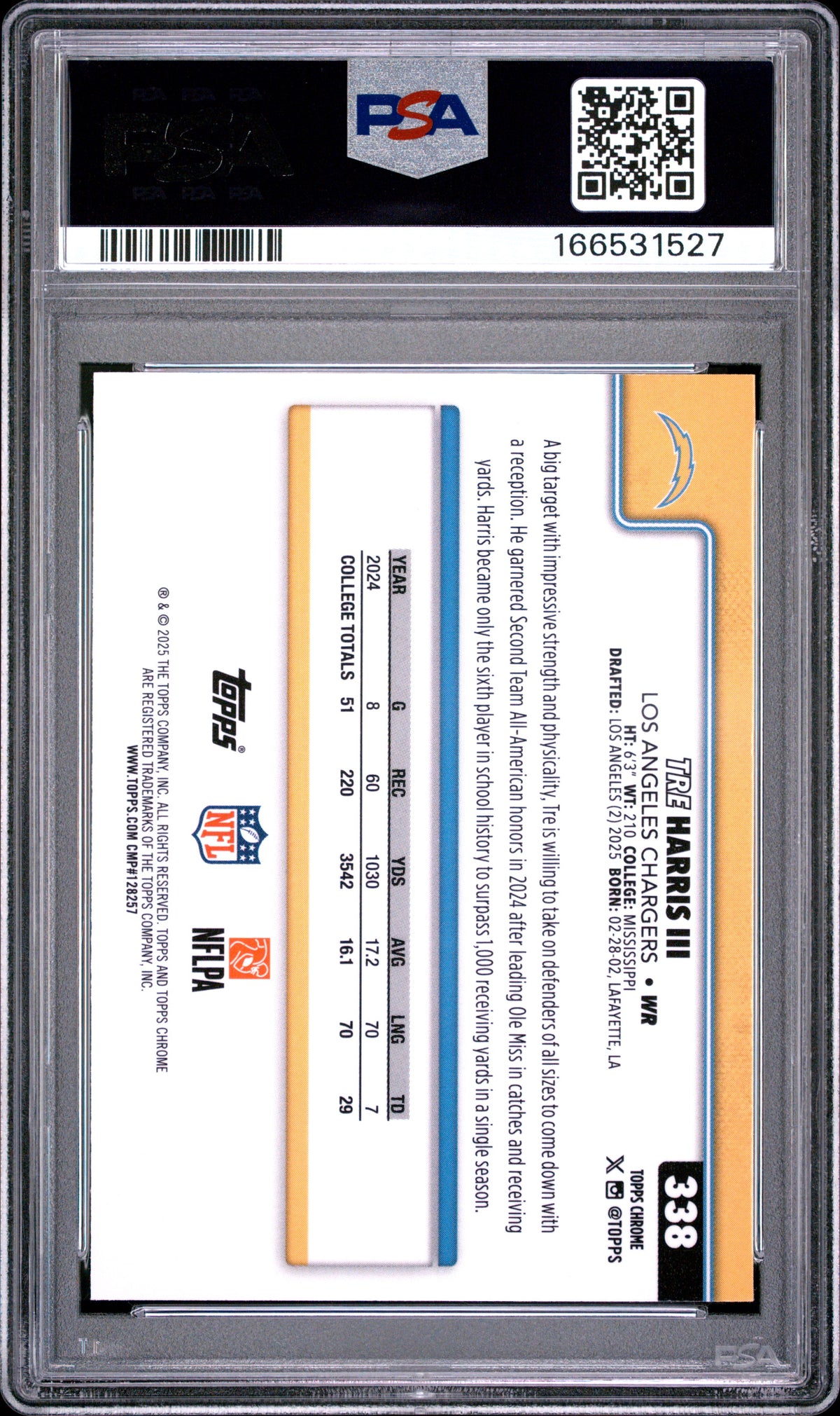 2025 Topps Chrome Tre Harris III Teal Refractor Rookie 075/299 #338 PSA 10