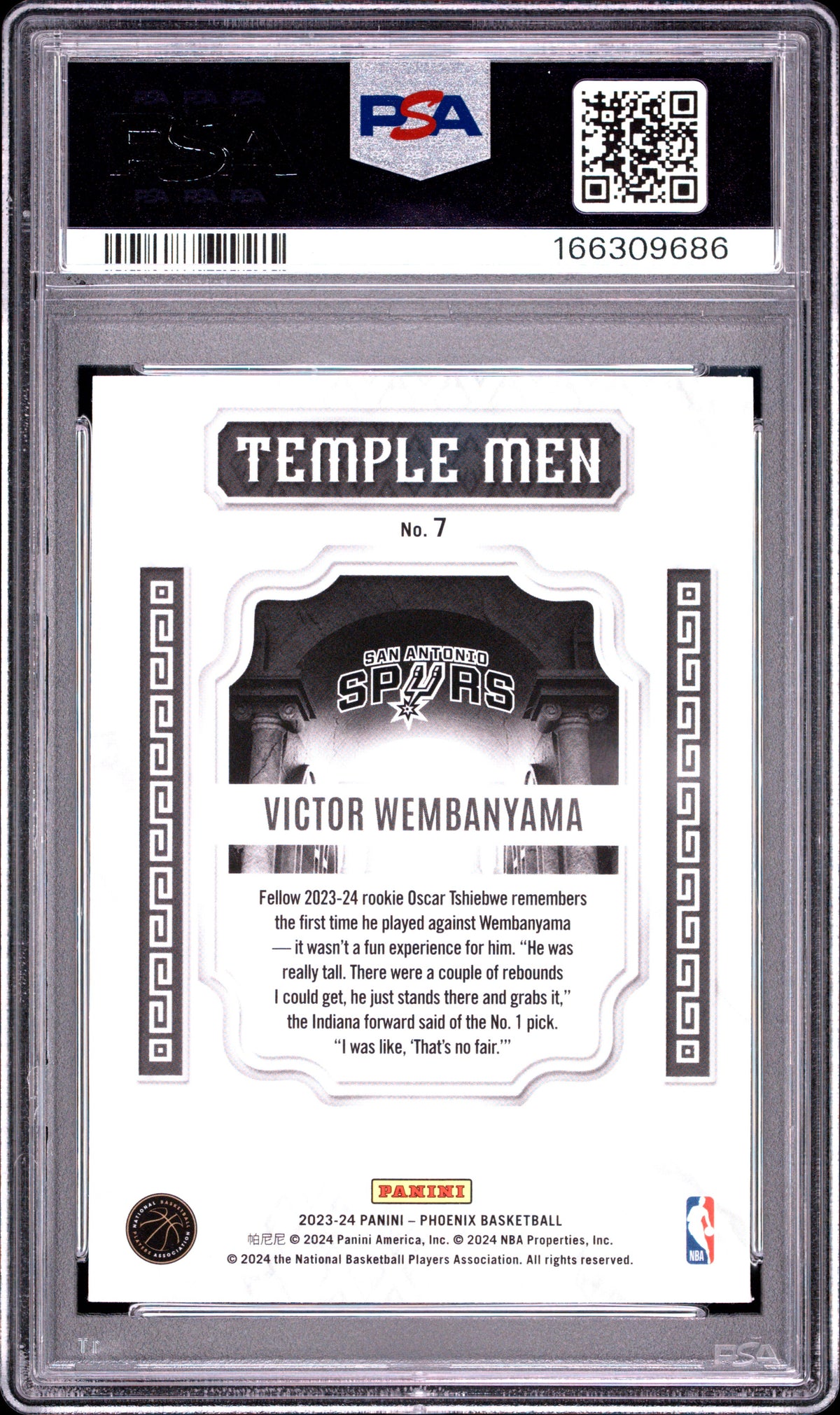2023 Panini Phoenix Temple Men Victor Wembanyama Teal Lazer Rookie #7 PSA 10