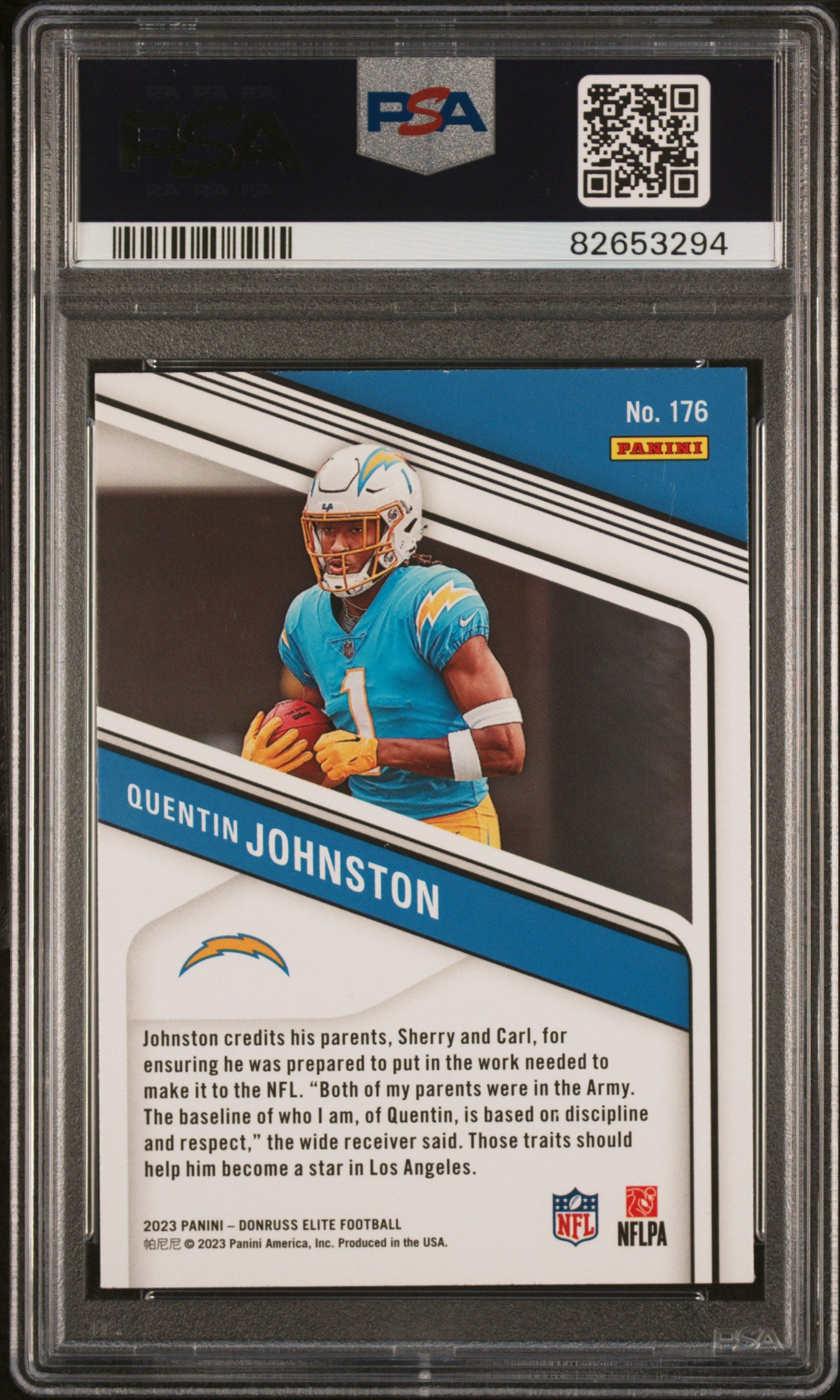 2023 Panini Donruss Elite Quentin Johnston Razzle Dazzle Rookie #176 PSA 10