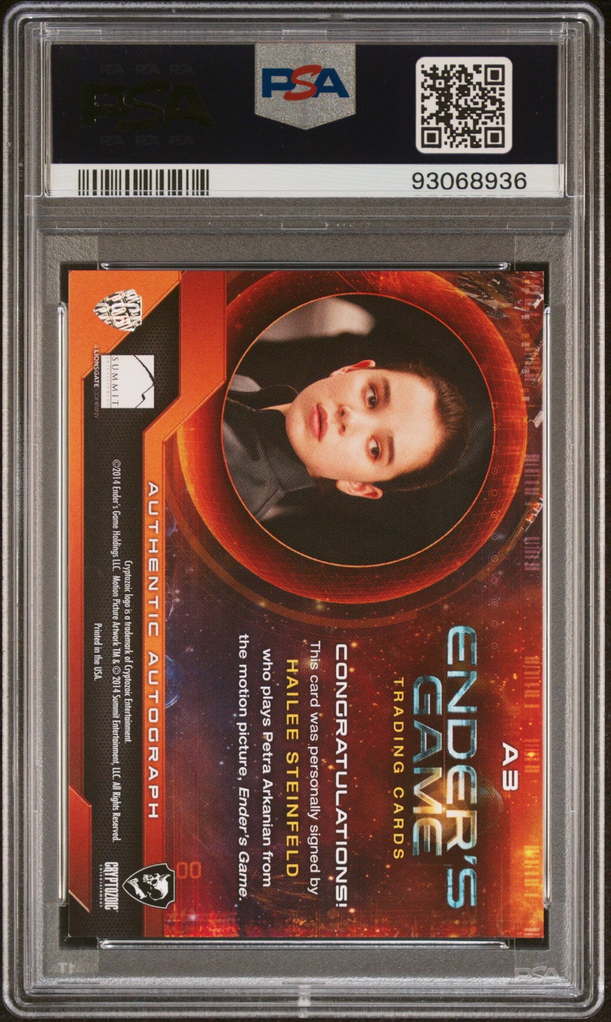 2014 Ender's Game Autograph Hailee Steinfeld #A3 PSA 8