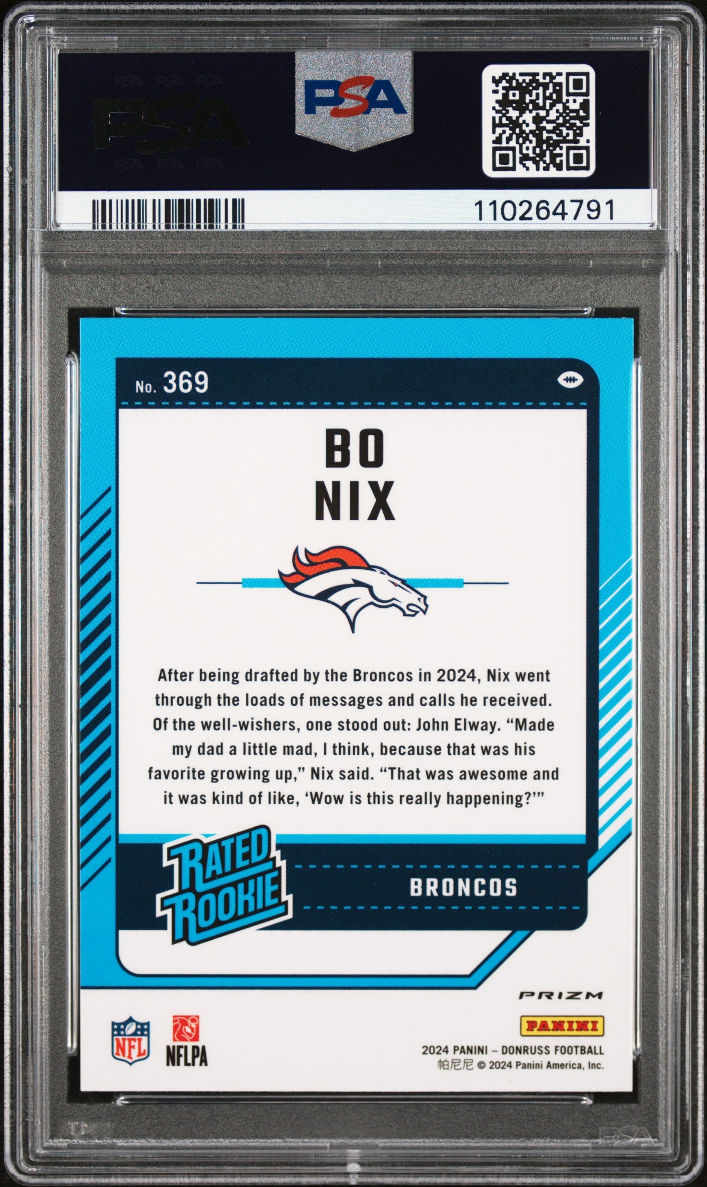 2024 Panini Donruss Bo Nix Optic Preview Pink Rookie #369 PSA 10 Denver Broncos