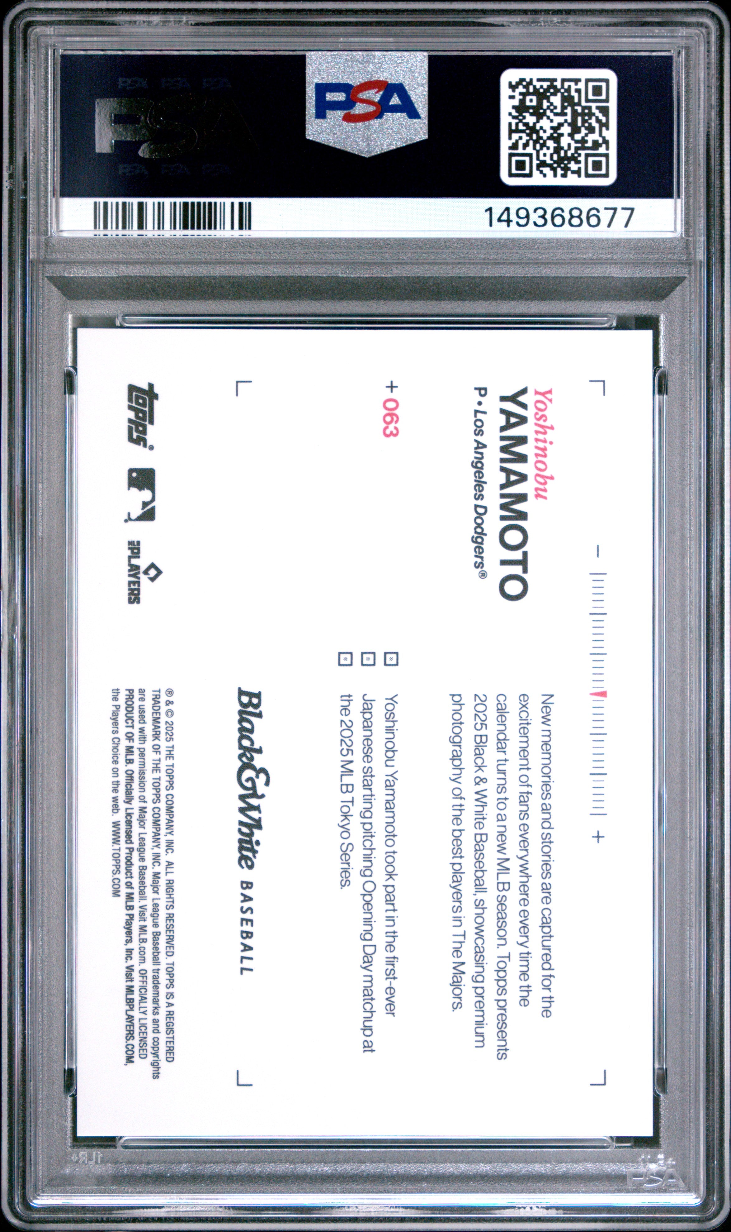 2025 Topps Black And White Yoshinobu Yamamoto Green 62/99 #63 PSA 10