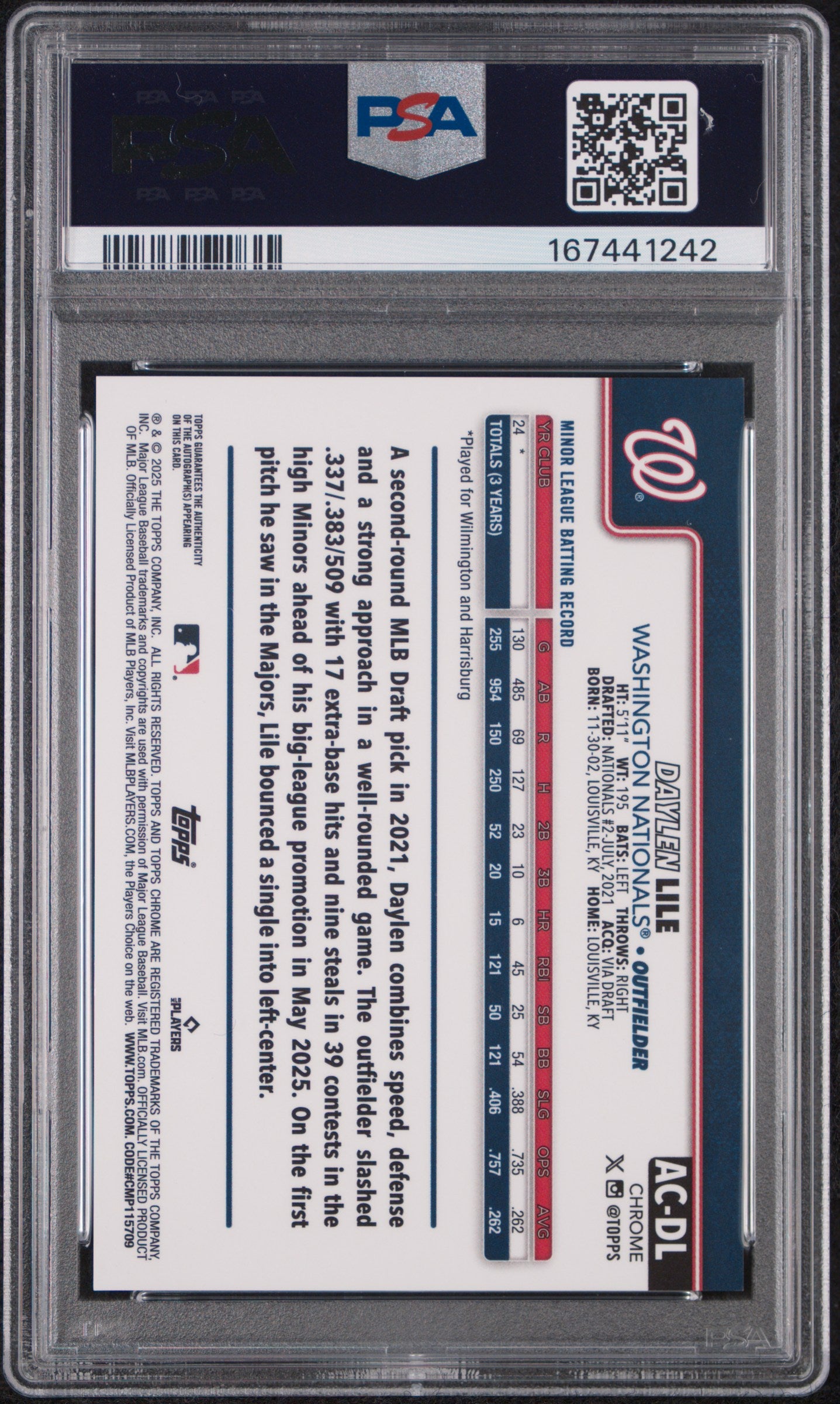 2025 Topps Chrome Update Chrome Update Autographs Daylen Lile PSA 10 GEM MINT