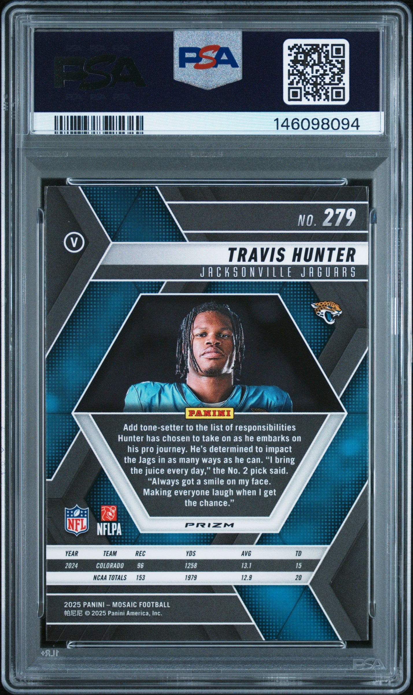 2025 Panini Mosaic Travis Hunter Red #279 PSA 10