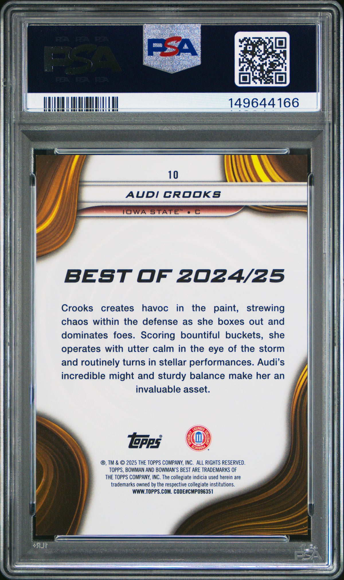 2024 Bowman University Best Audi Crooks Black Refractor 02/10 #10 PSA 9 MINT