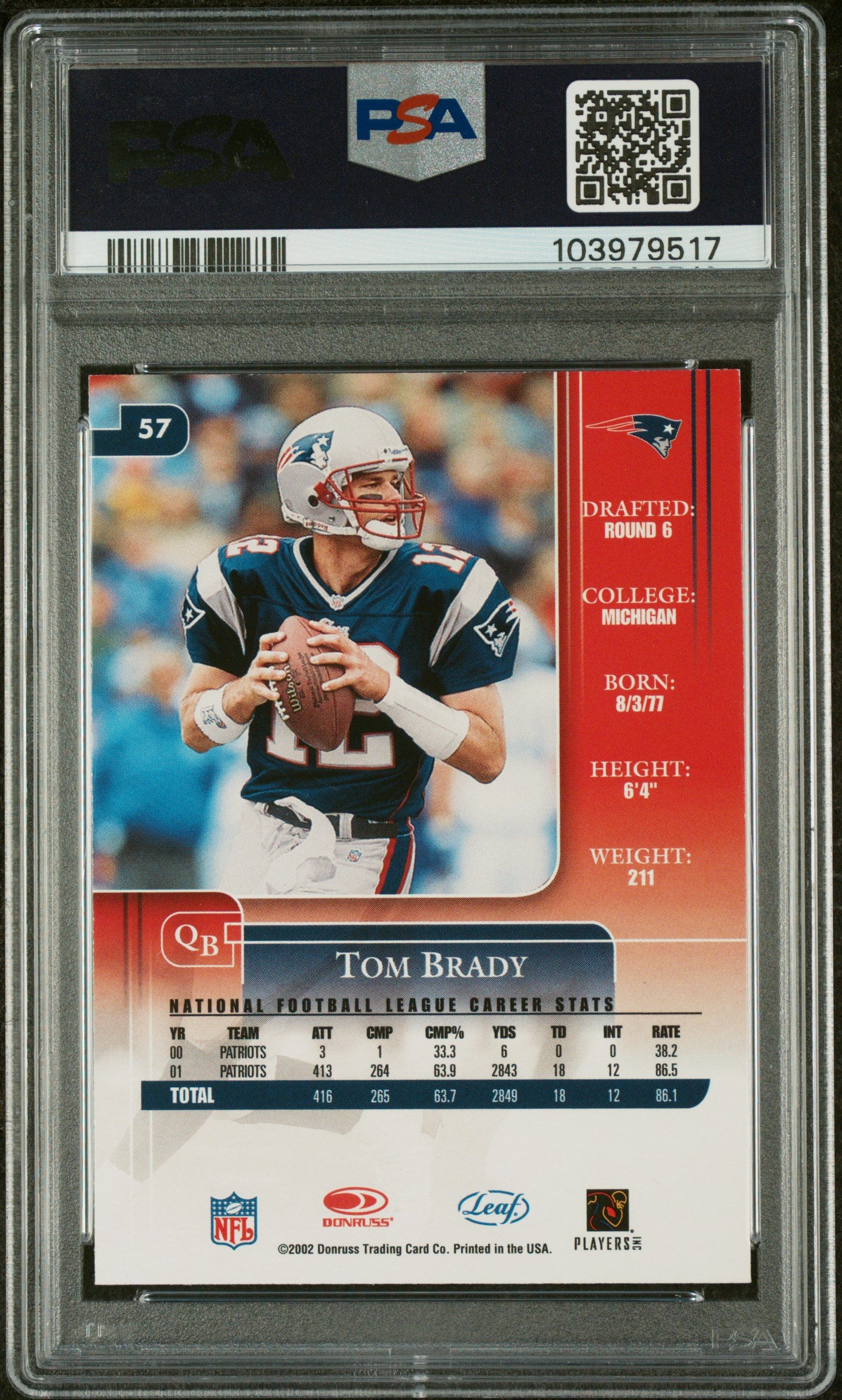 2002 Leaf Rookies & Stars Tom Brady #57 PSA 9
