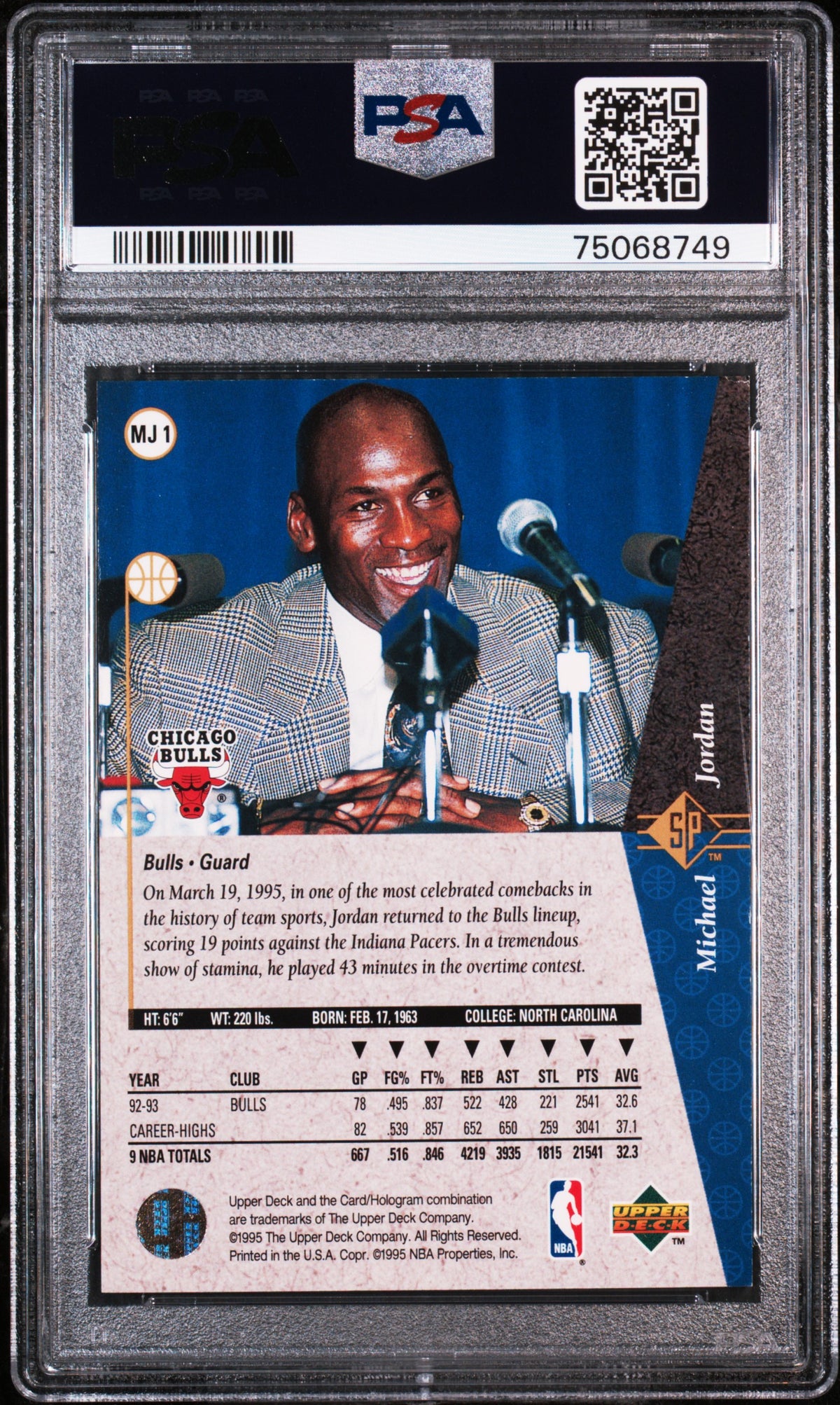 1994 SP Michael Jordan Red #MJ1 PSA 9 MINT Chicago Bulls