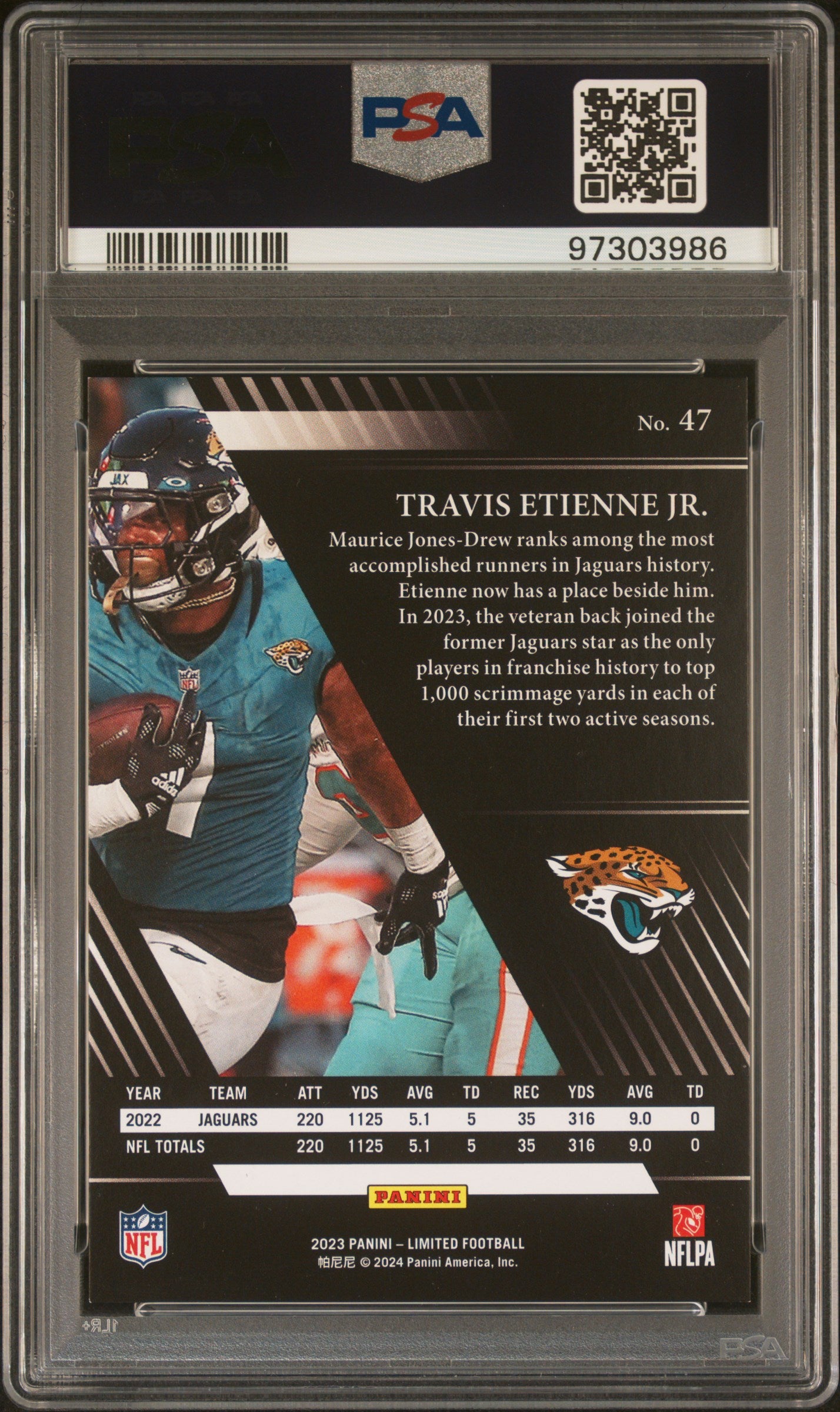 2023 Panini Limited Travis Etienne Emerald Spotlight Rookie /10 PSA 9 Jaguars