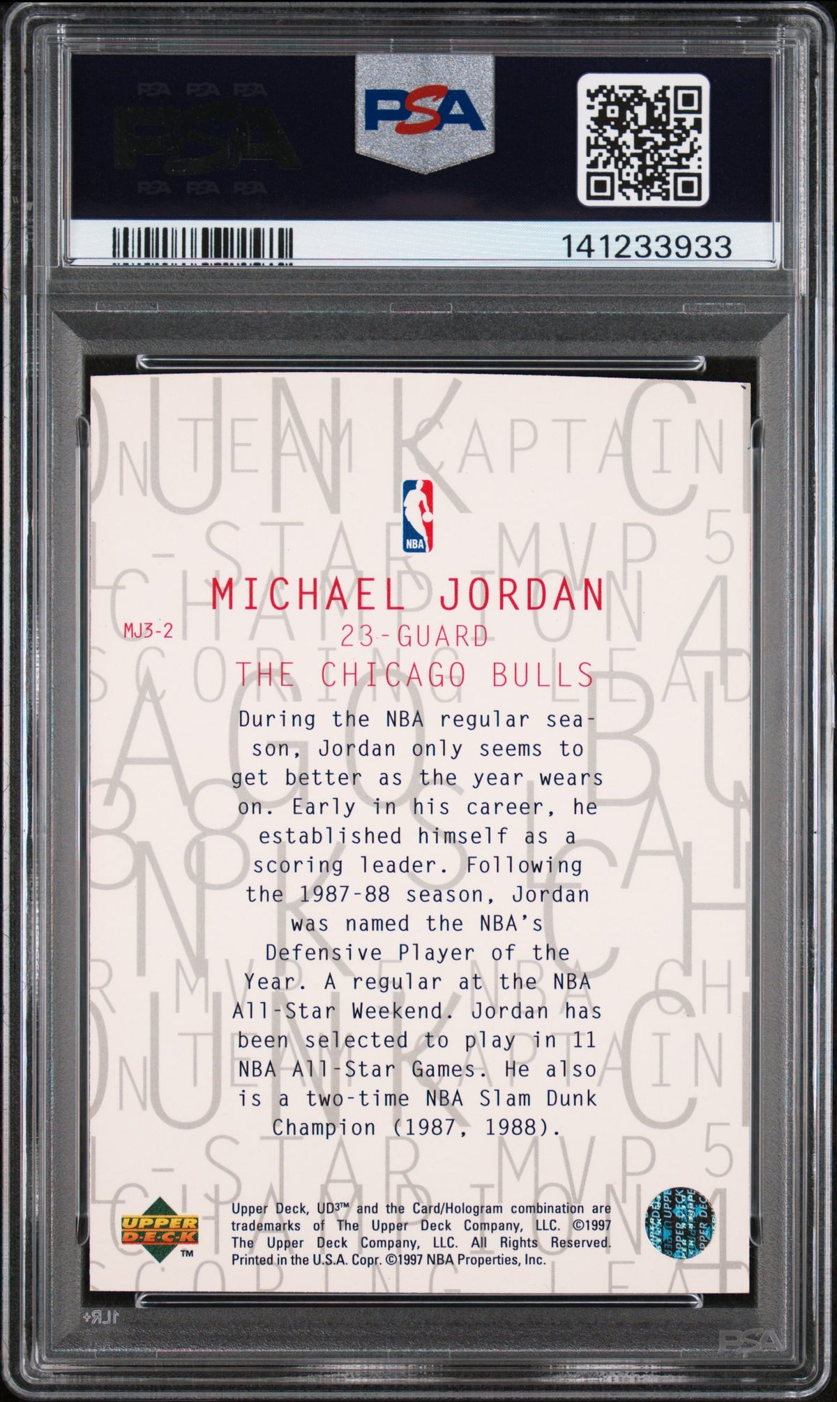1997 Ud3 MJ3 Michael Jordan #MJ3-2 PSA 10 GEM MINT